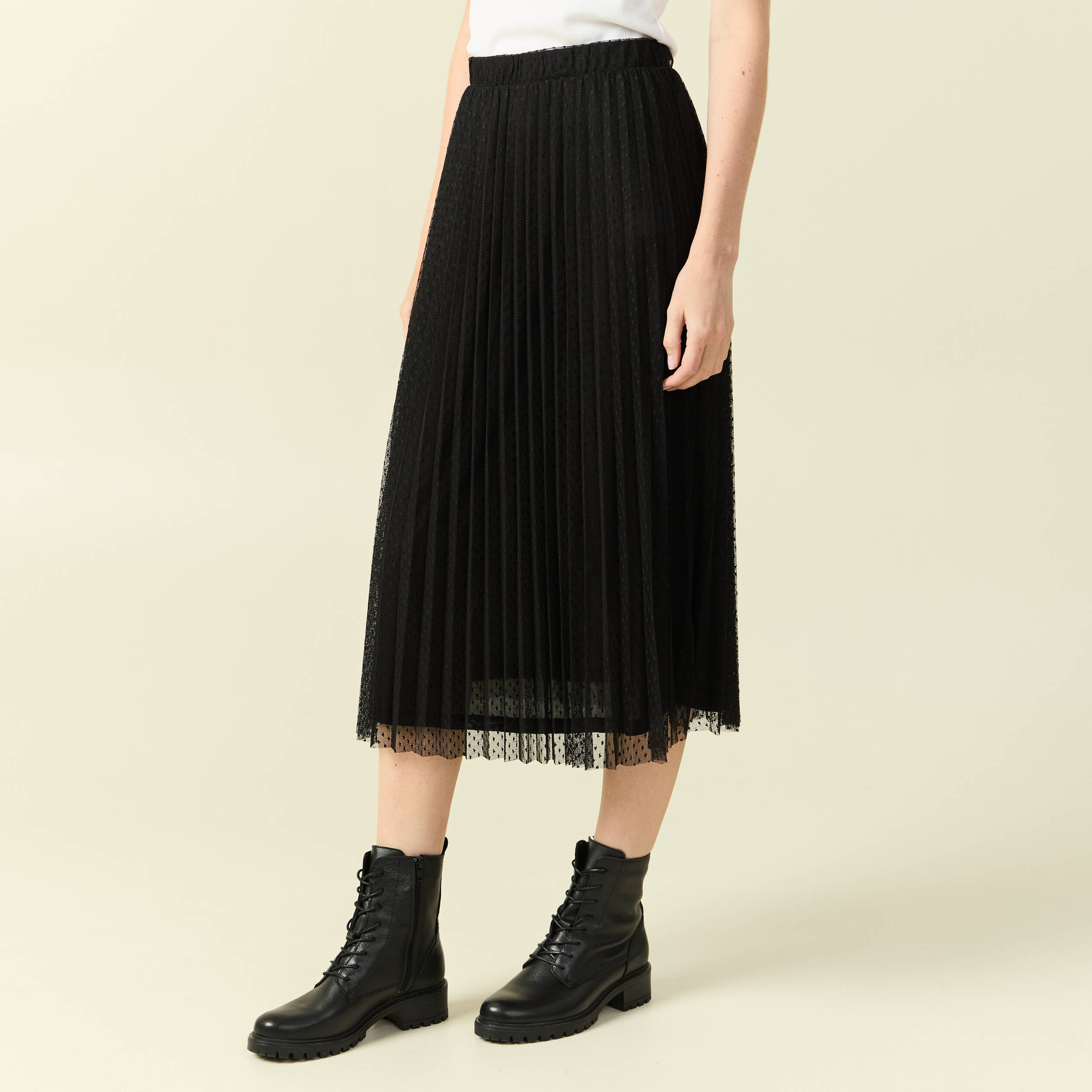 Jupe midi évasée tulle noir femme Bonobo