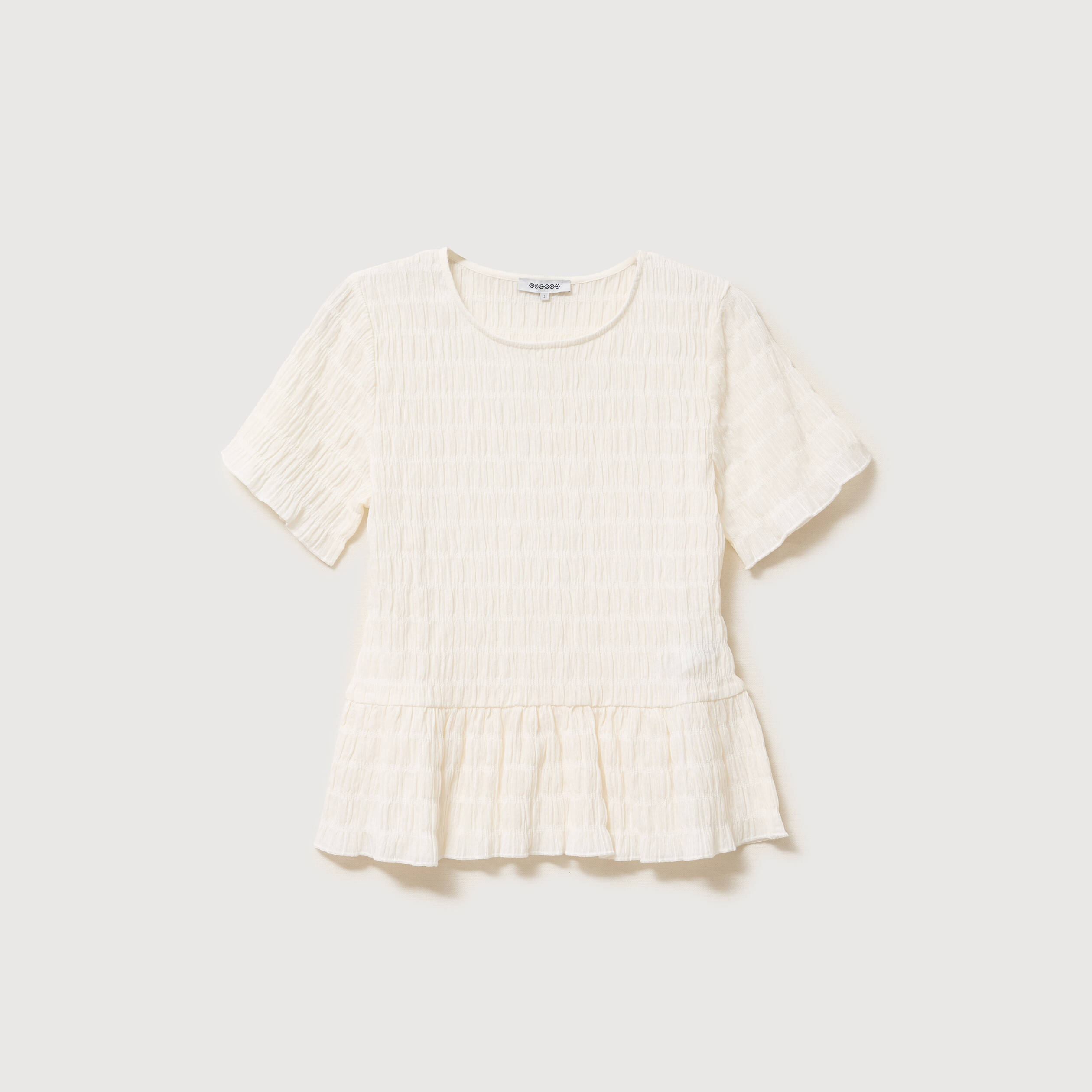 T-shirt cintr&eacute; fronc&eacute; manches courtes ivoire femme