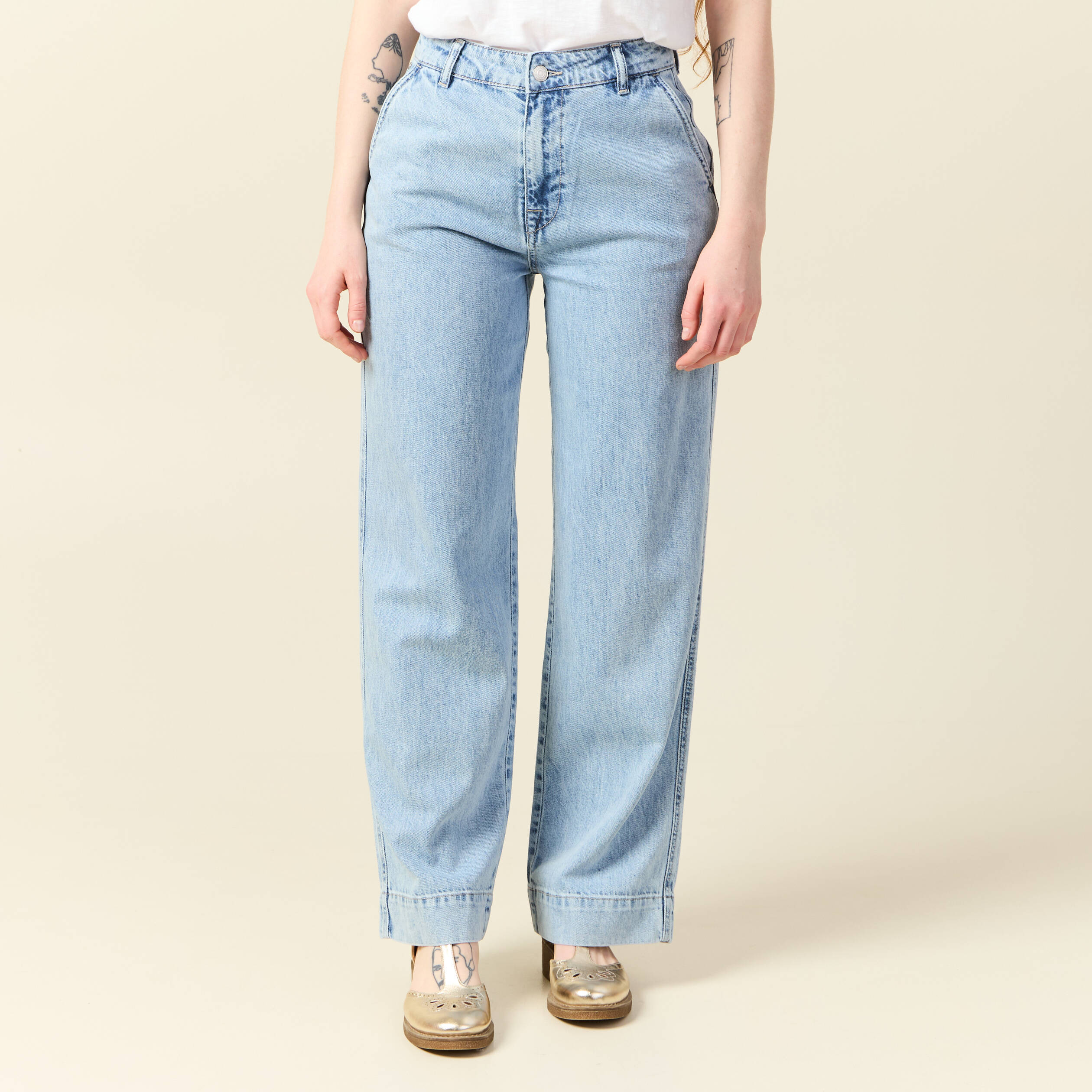 jeans large denim bleach femme Jeans large denim bleach femme