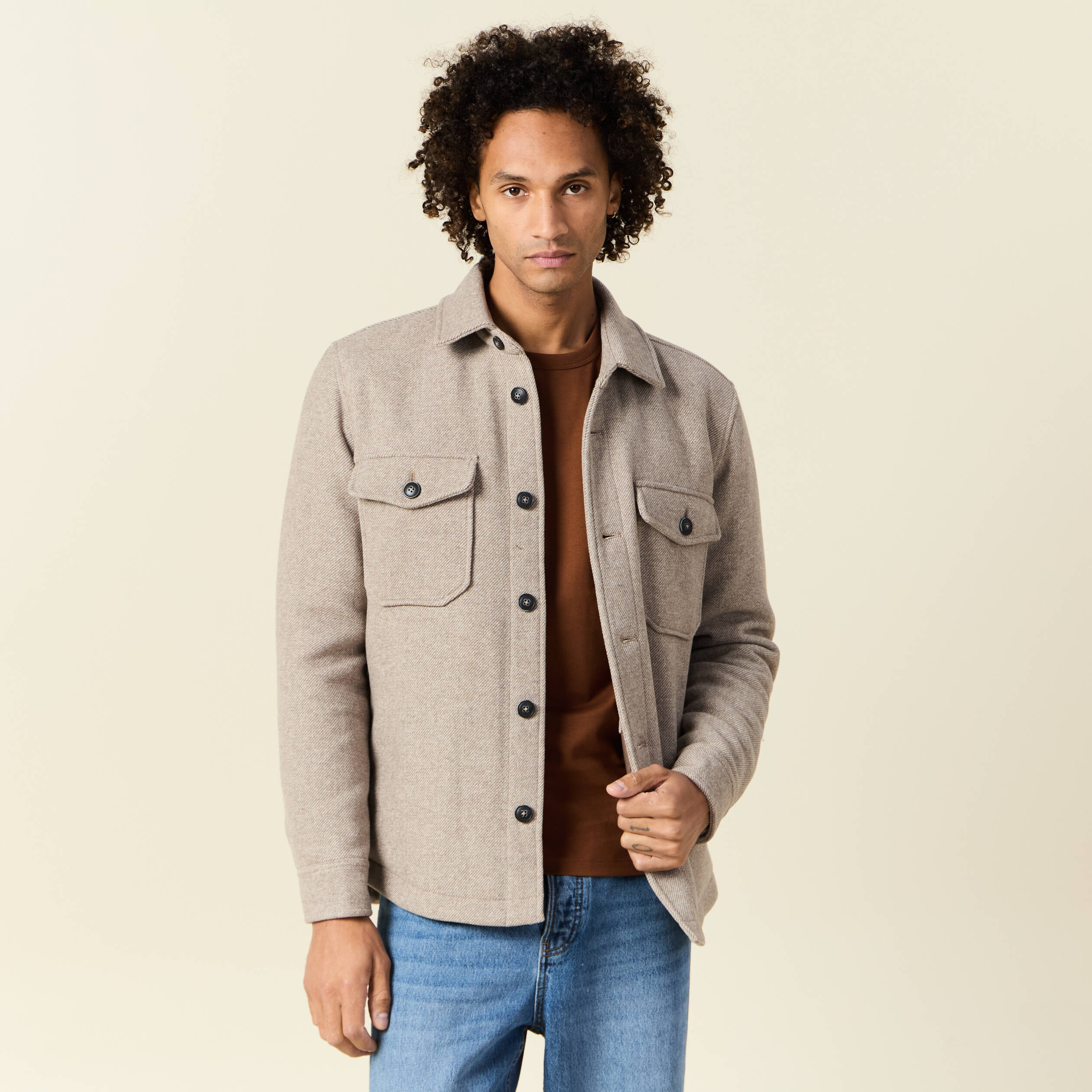 surchemise boutonnee beige homme Surchemise boutonnée beige homme