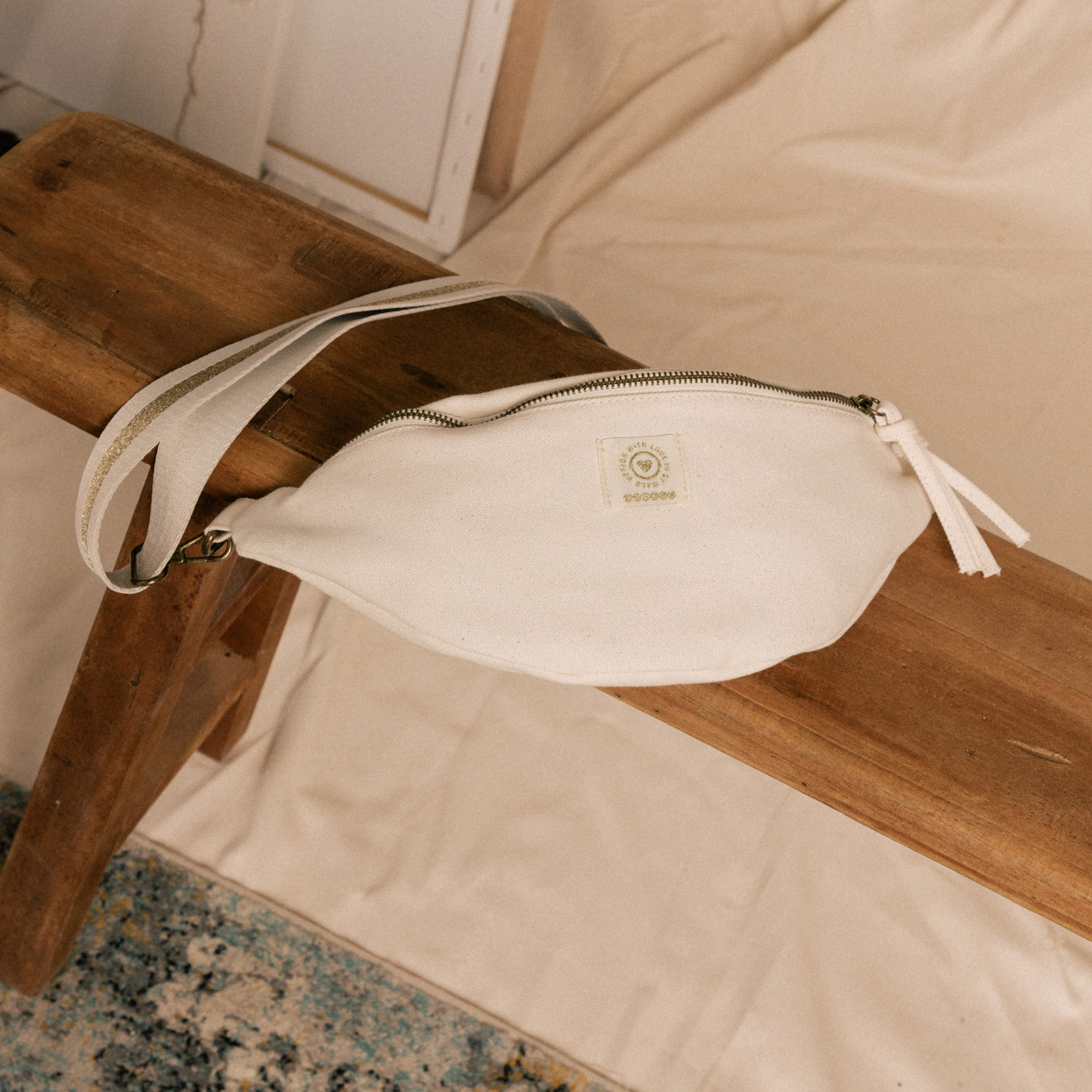 Banane coton sac bandouli&egrave;re ivoire femme