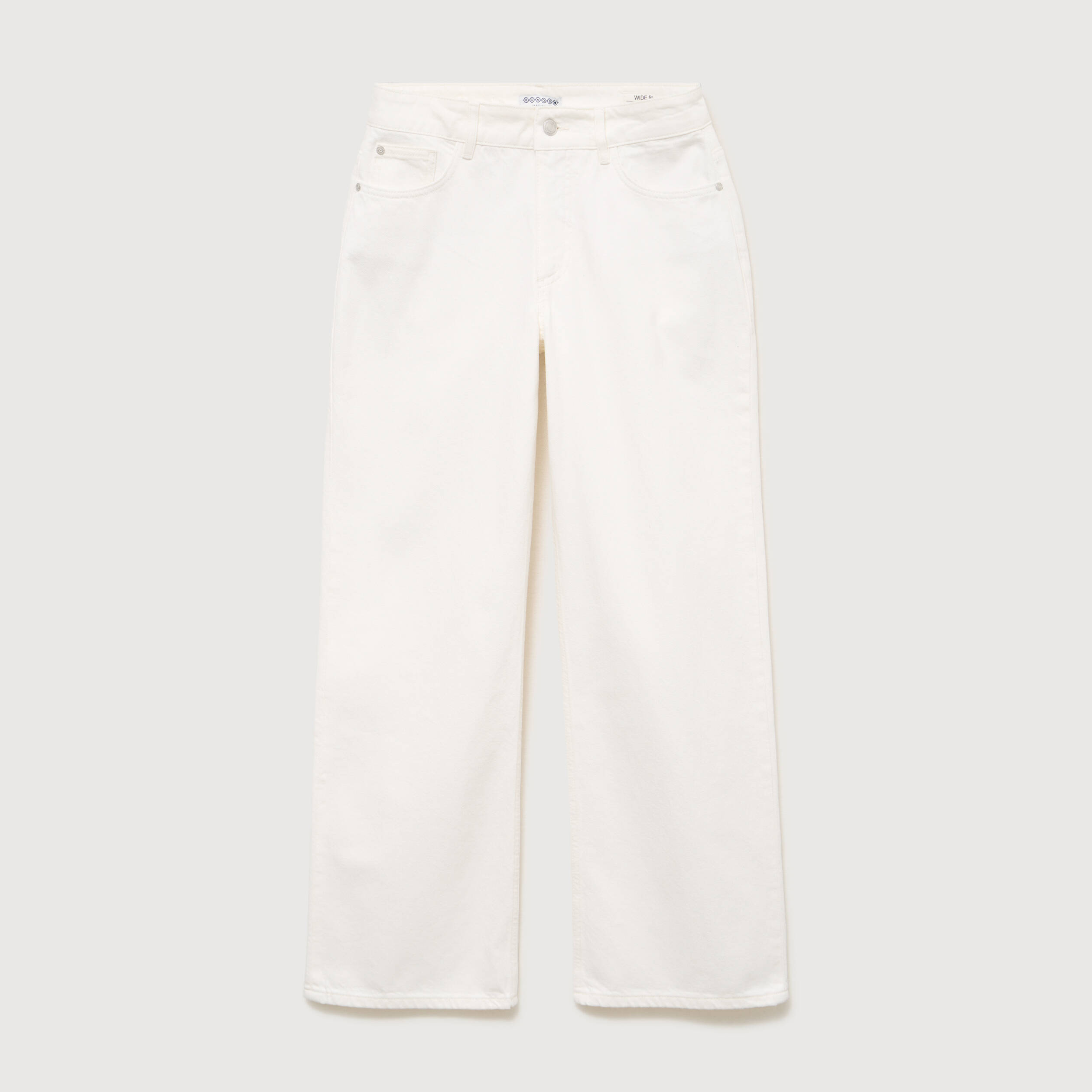 Jeans wide leg taille bascul&eacute;e denim blanc femme