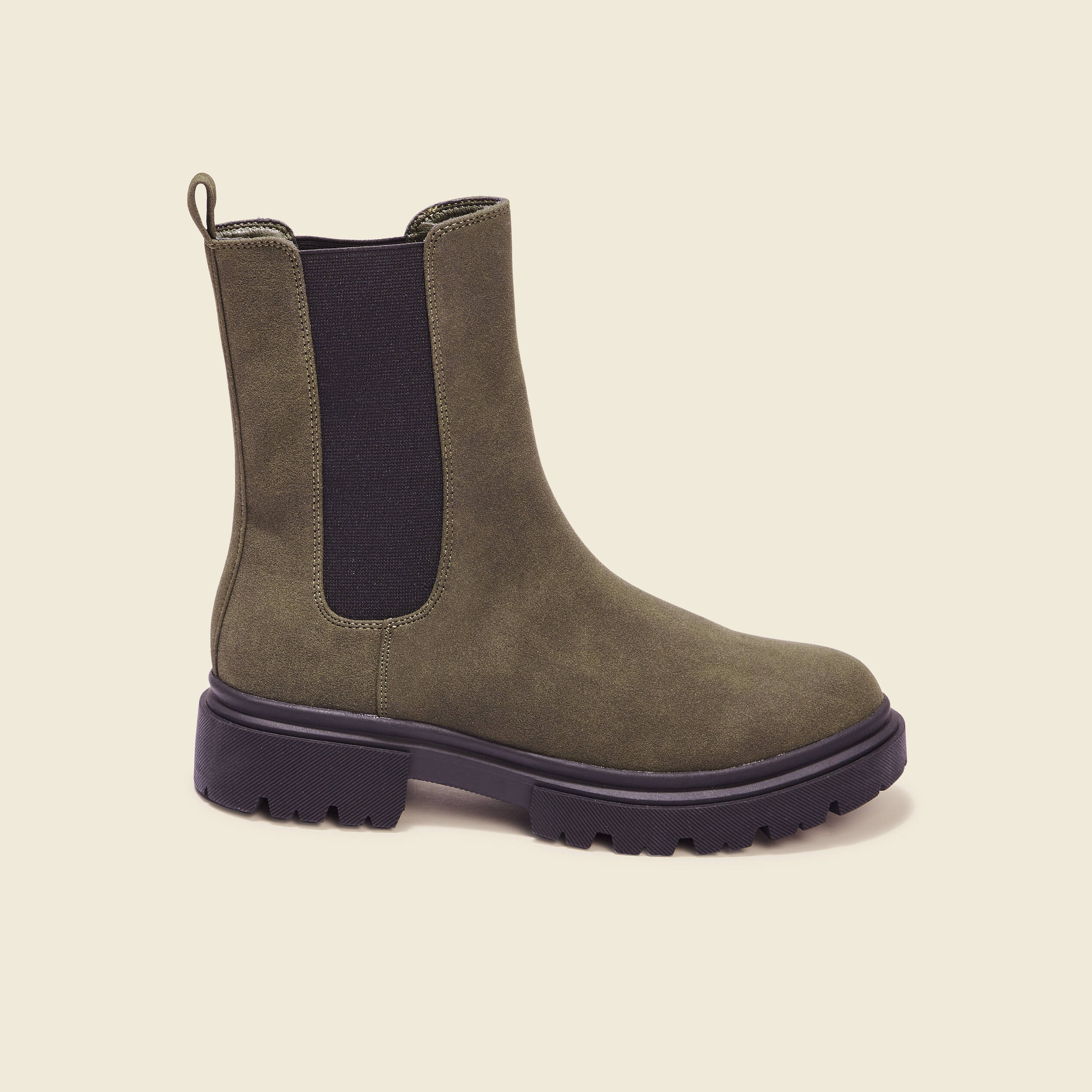 Bottines chelsea crantees vert olive femme Bonobo