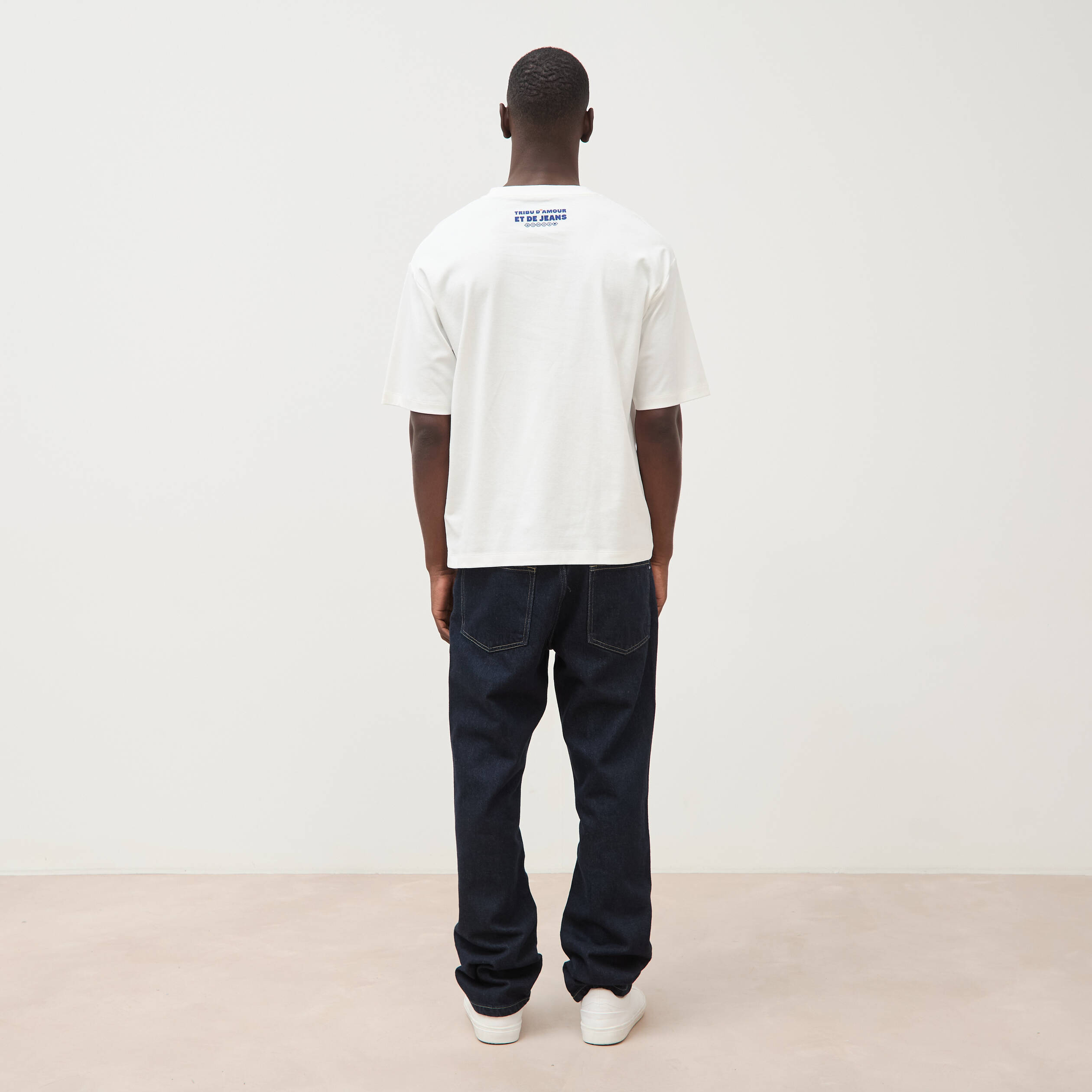T-shirt droit col rond manches courtes ecru homme