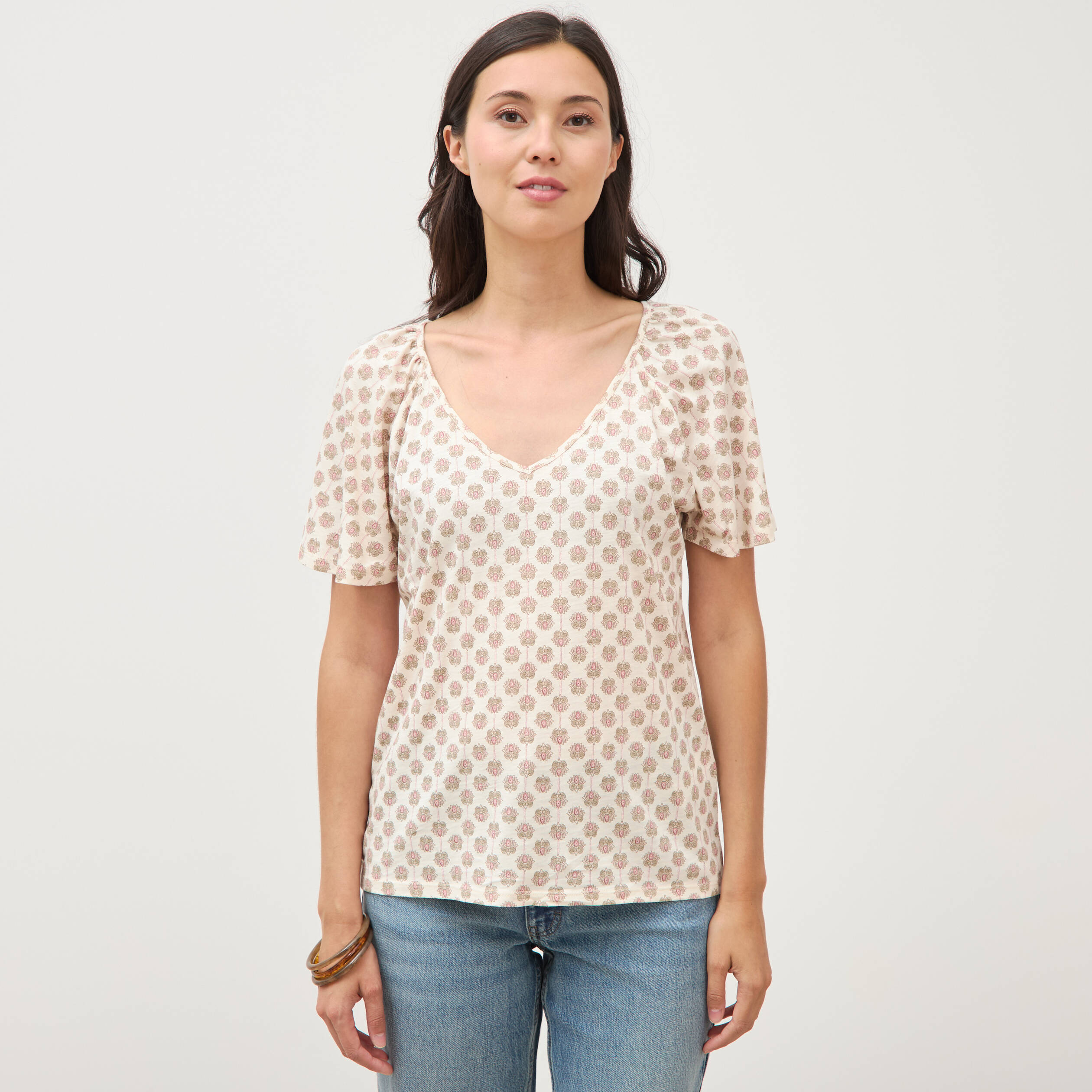 T-shirt manches courtes jaune pastel femme