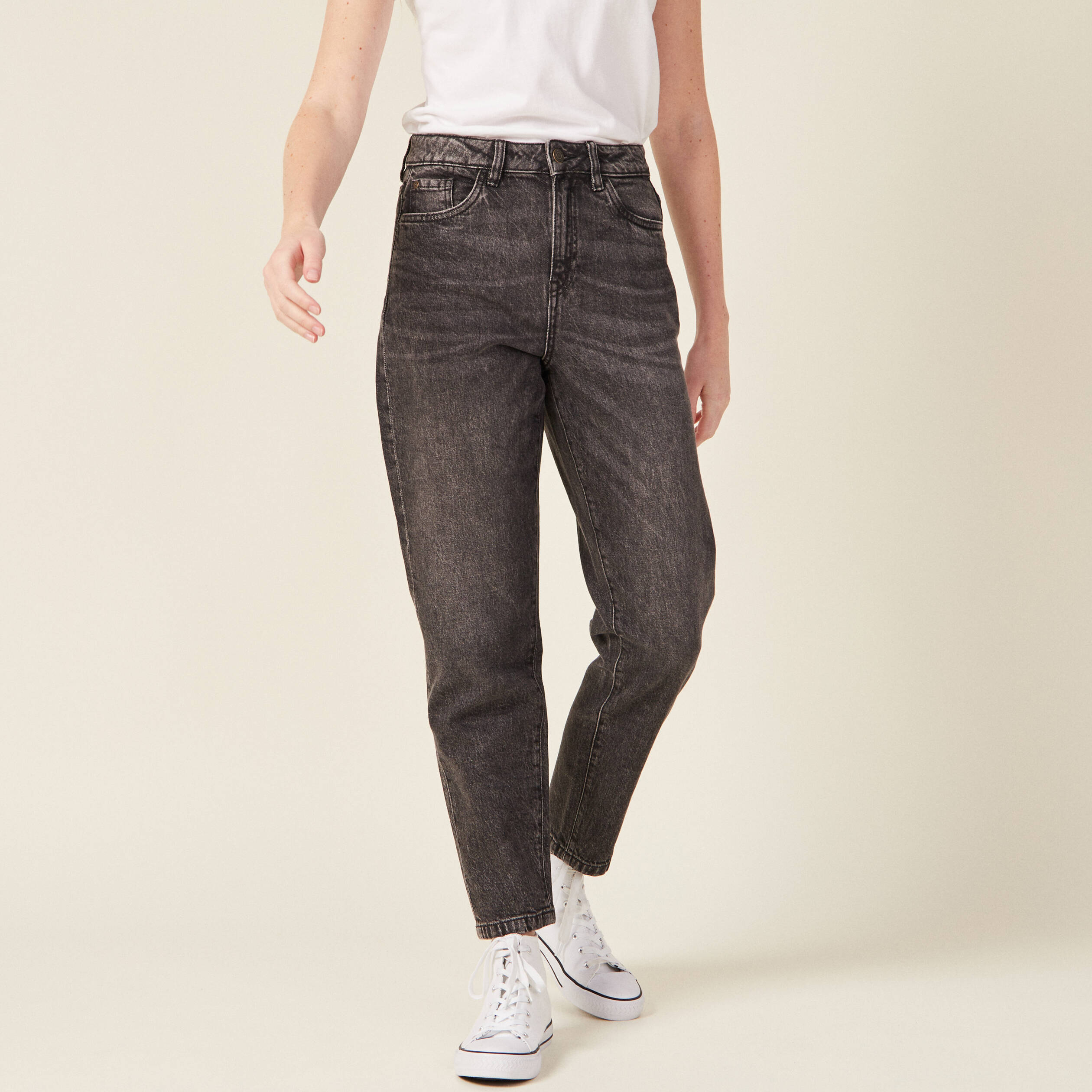 Jeans mom 7/8ème denim gris femme