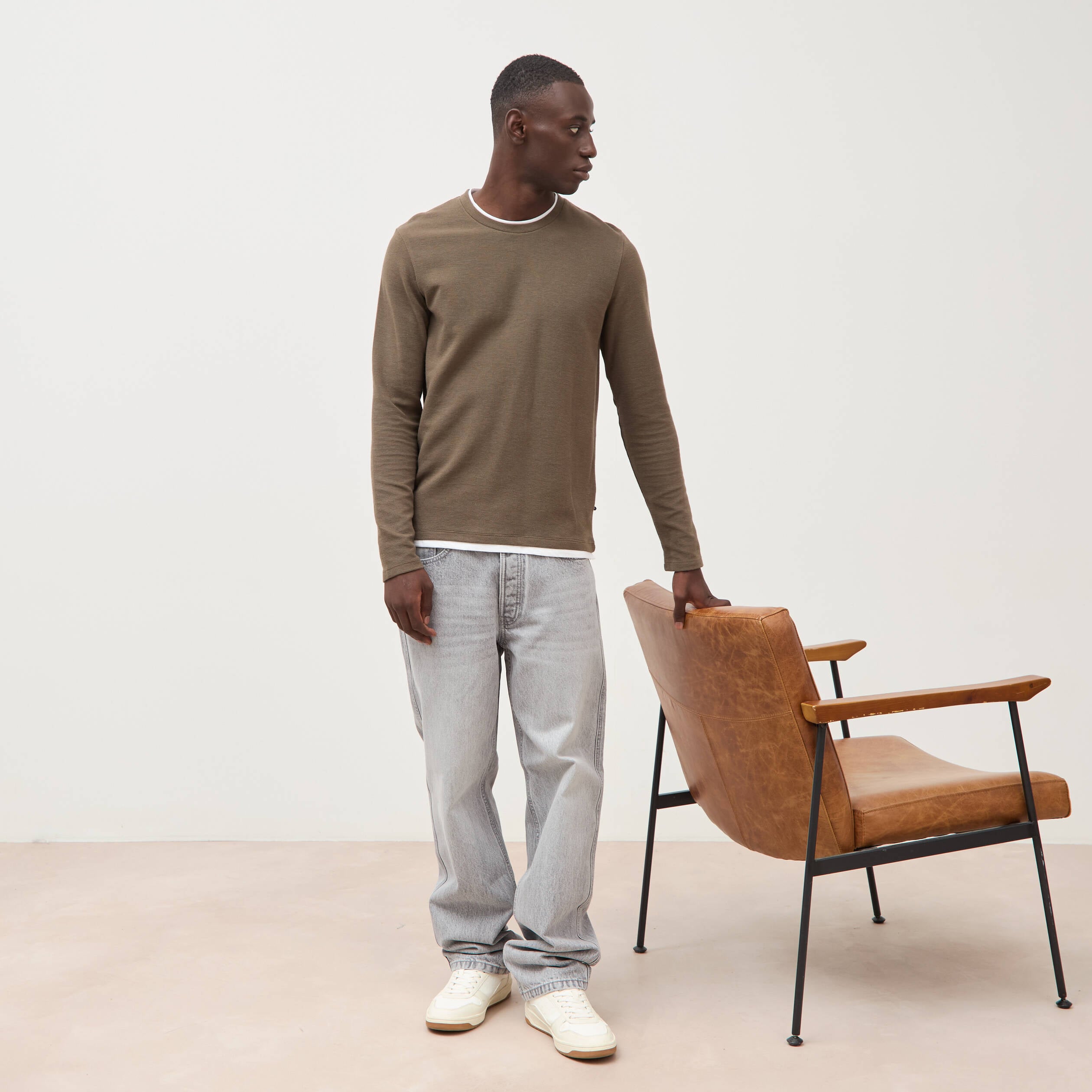 T-shirt manches longues taupe homme