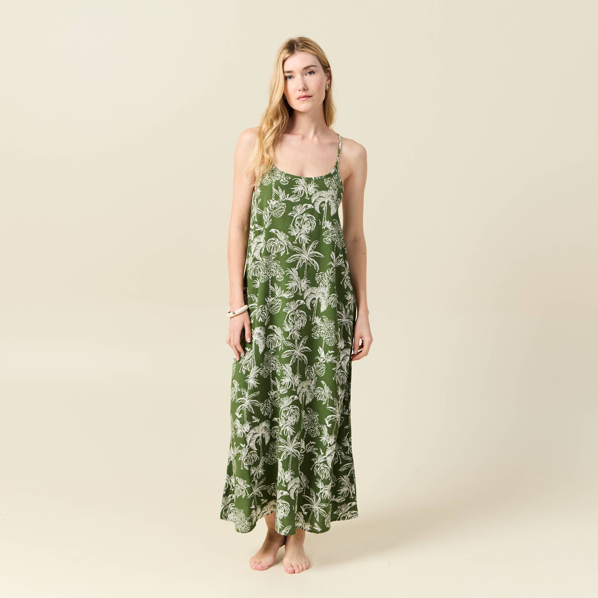 robe longue droite bretelles vert femme Robe longue droite bretelles vert femme