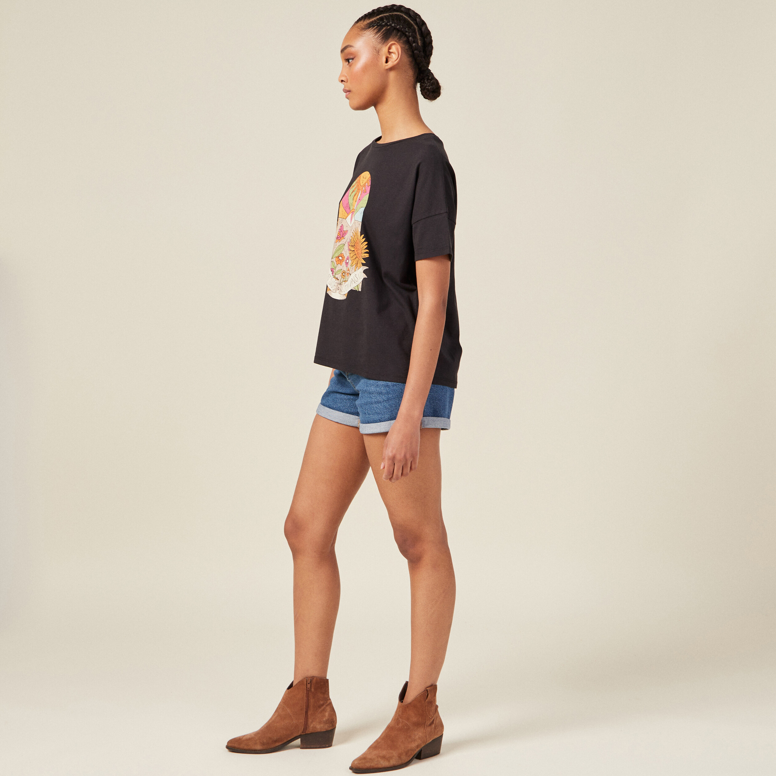 t shirt manches courtes noir femme T-shirt manches courtes noir femme