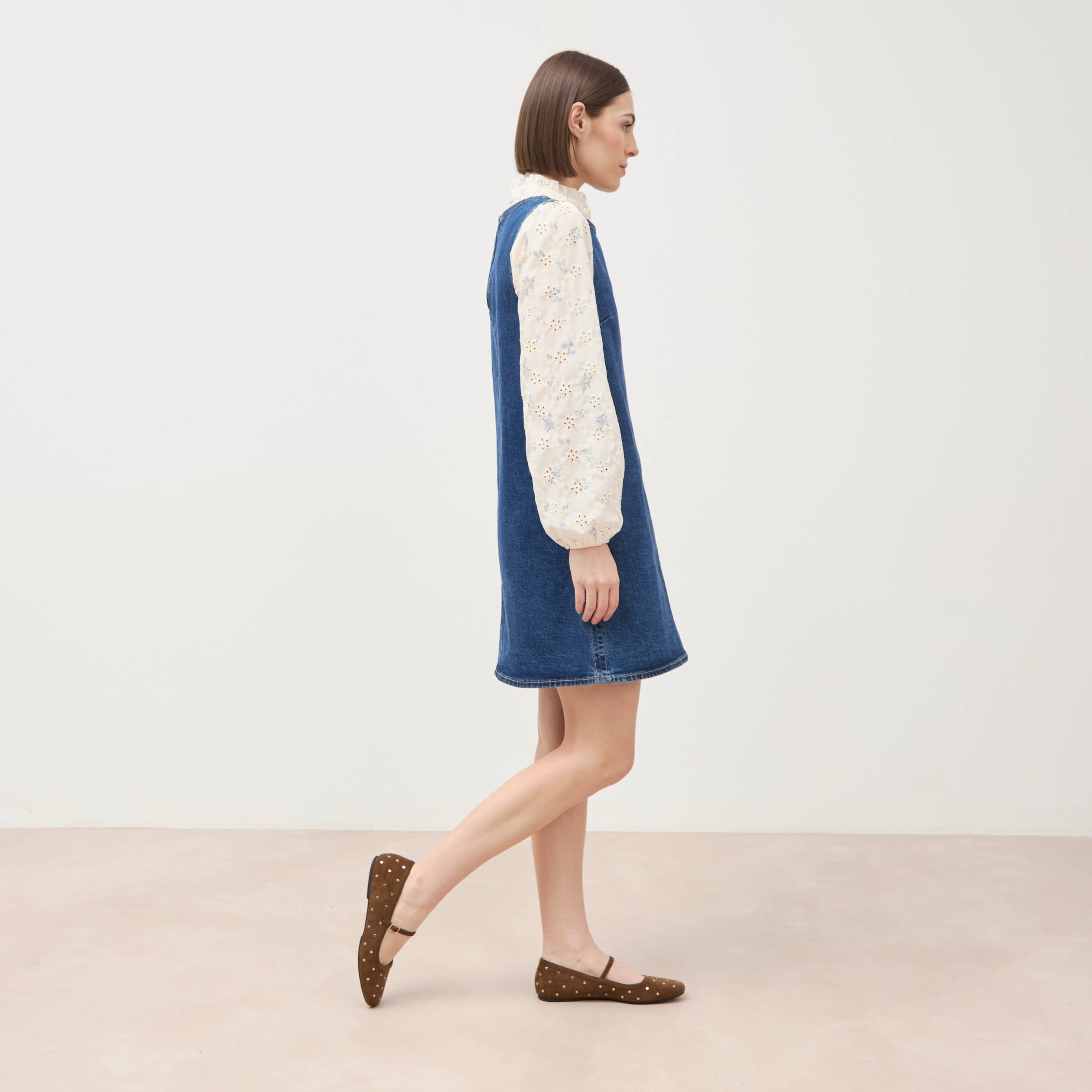 Robe sans manches col rond en jeans denim stone femme