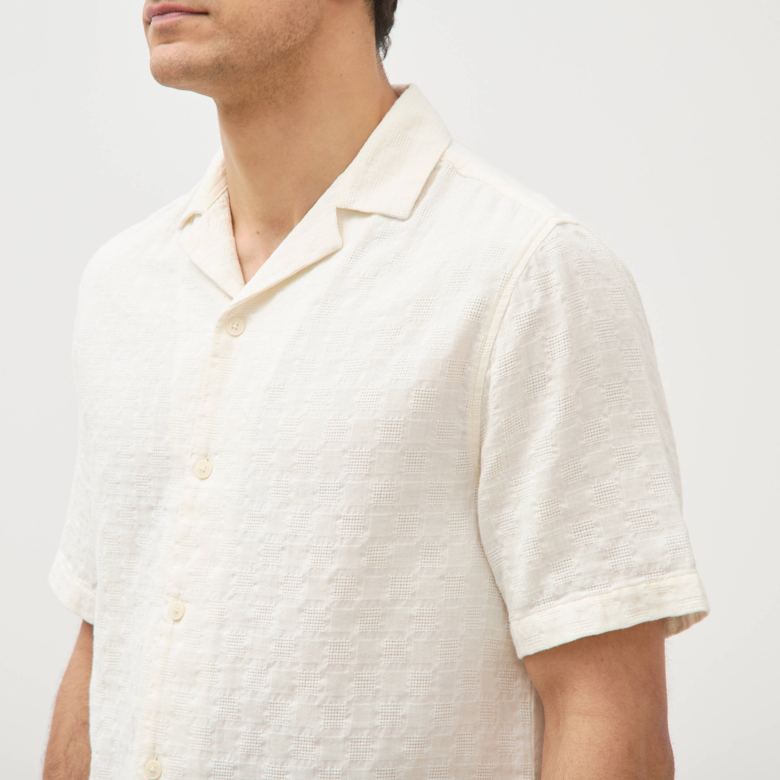 Col boyfriend manches courtes en coton ecru homme