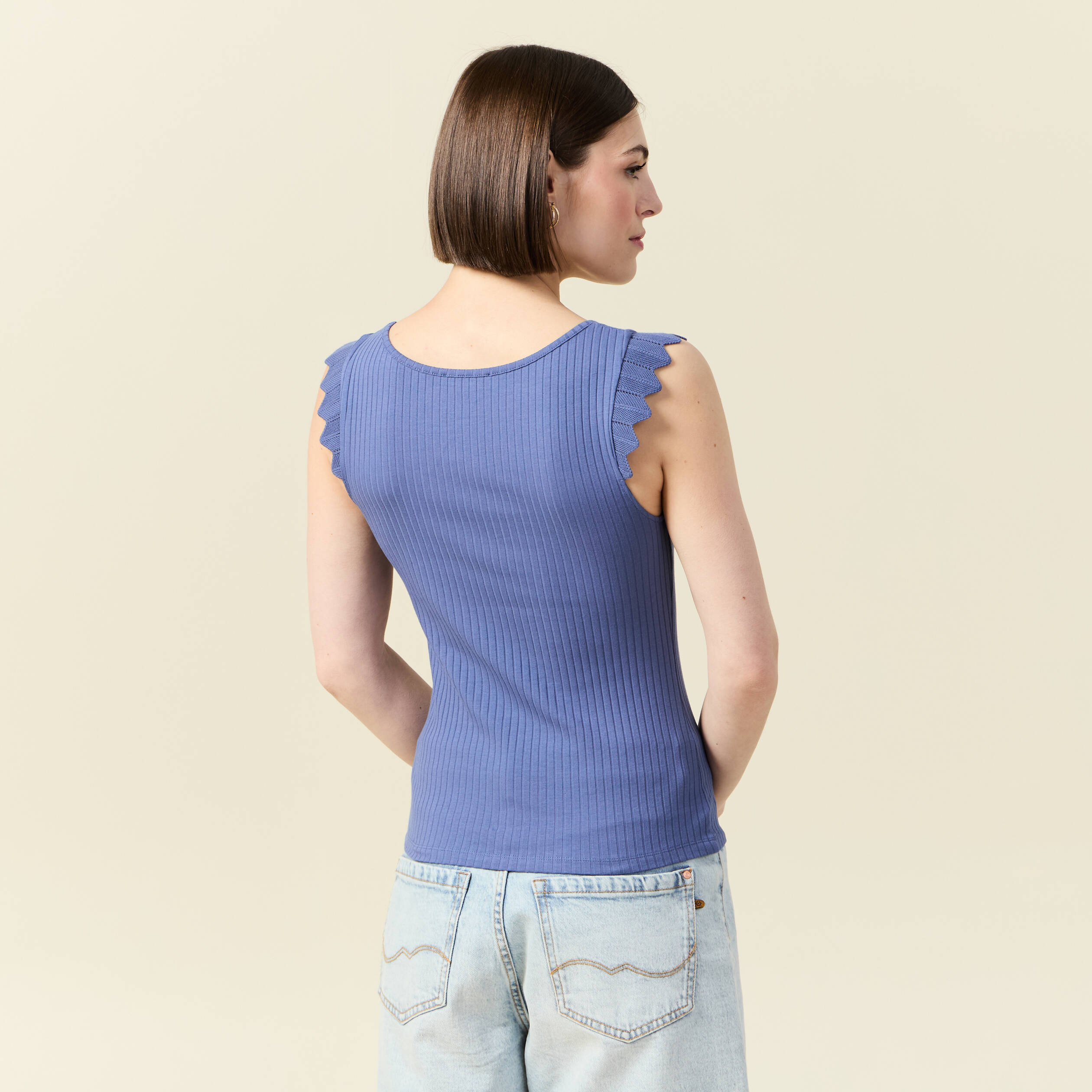 debardeur bretelles larges bleu gris femme Débardeur bretelles larges bleu gris femme