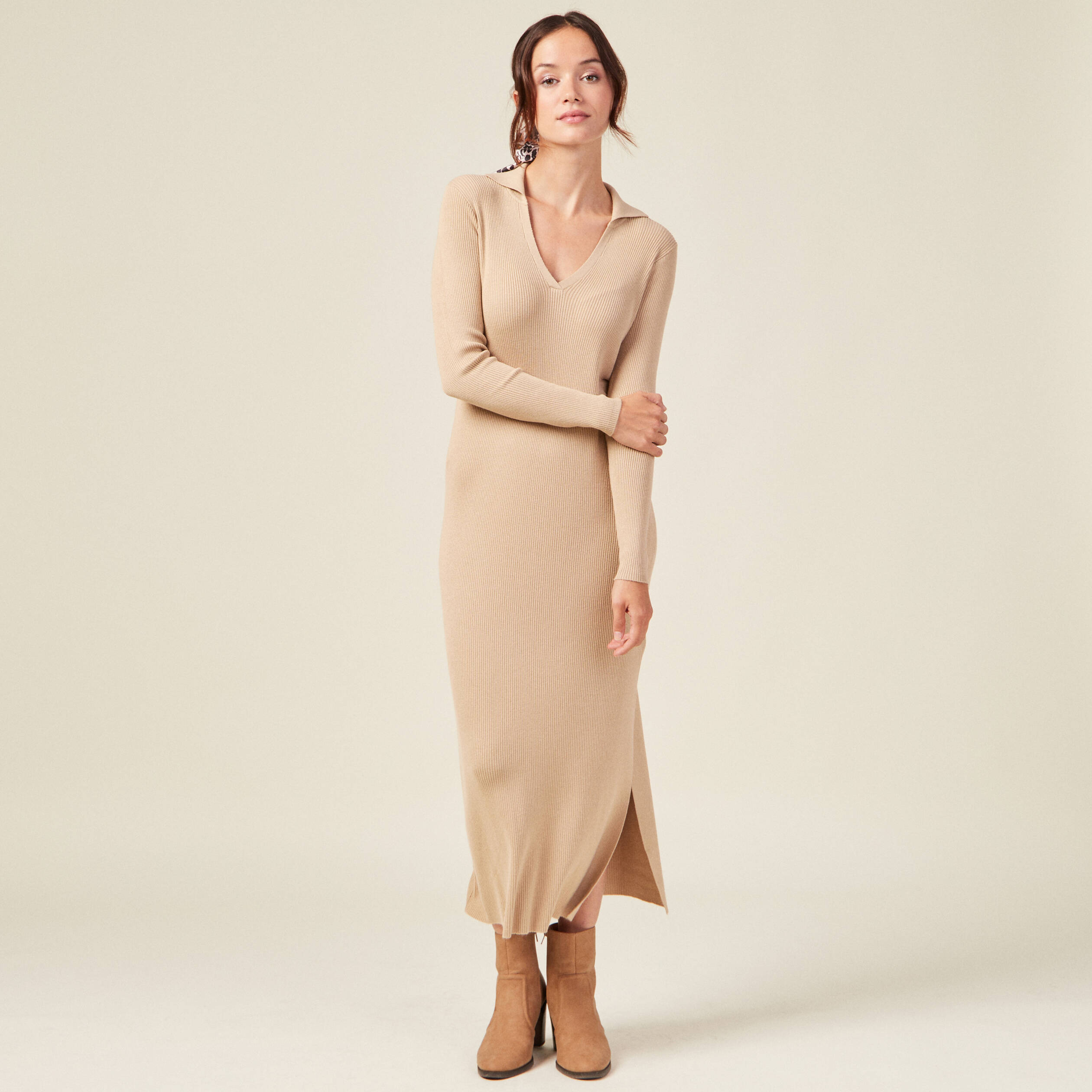 robe pull longue moulante beige femme Robe pull longue moulante beige femme