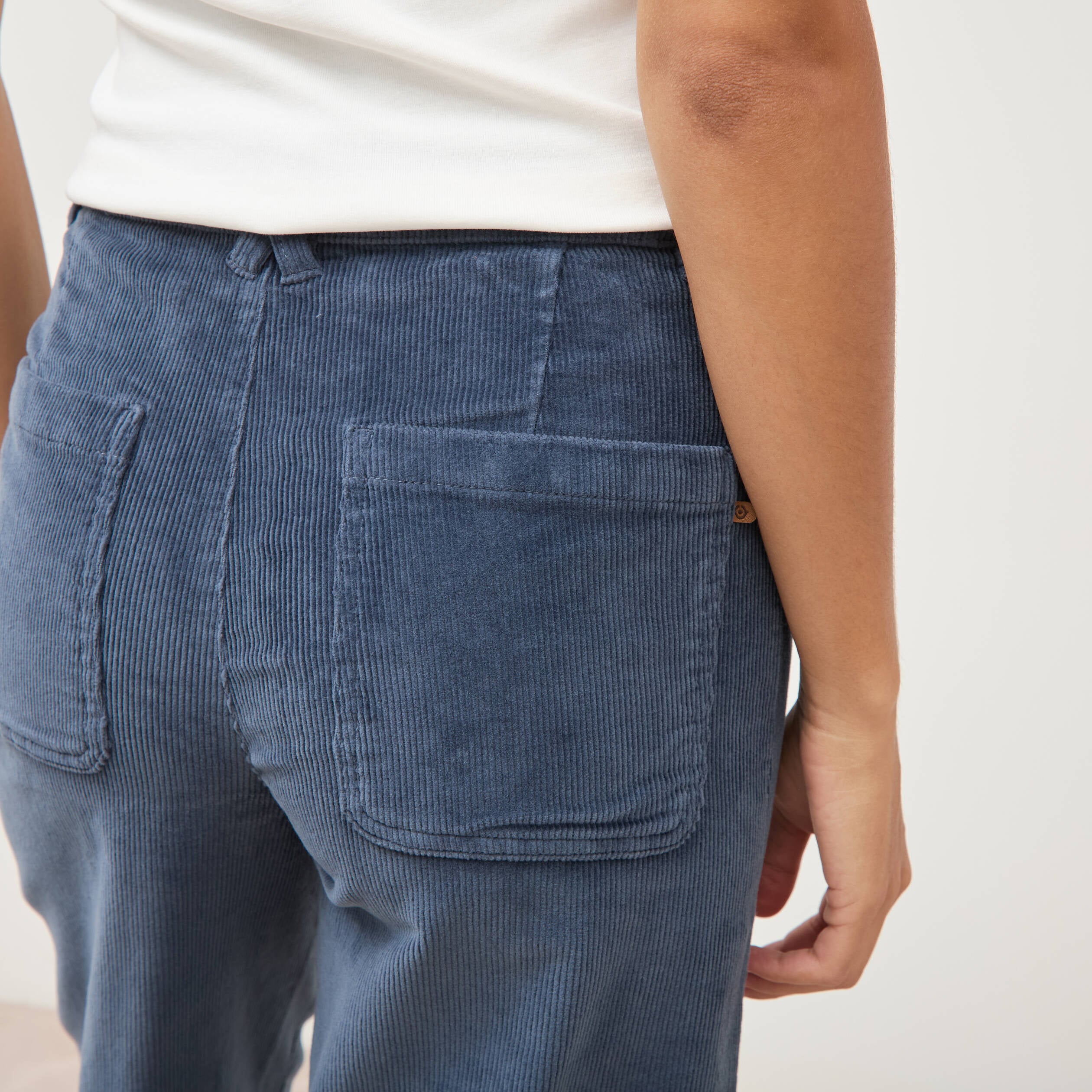 Pantalon large taille haute en velours gris femme