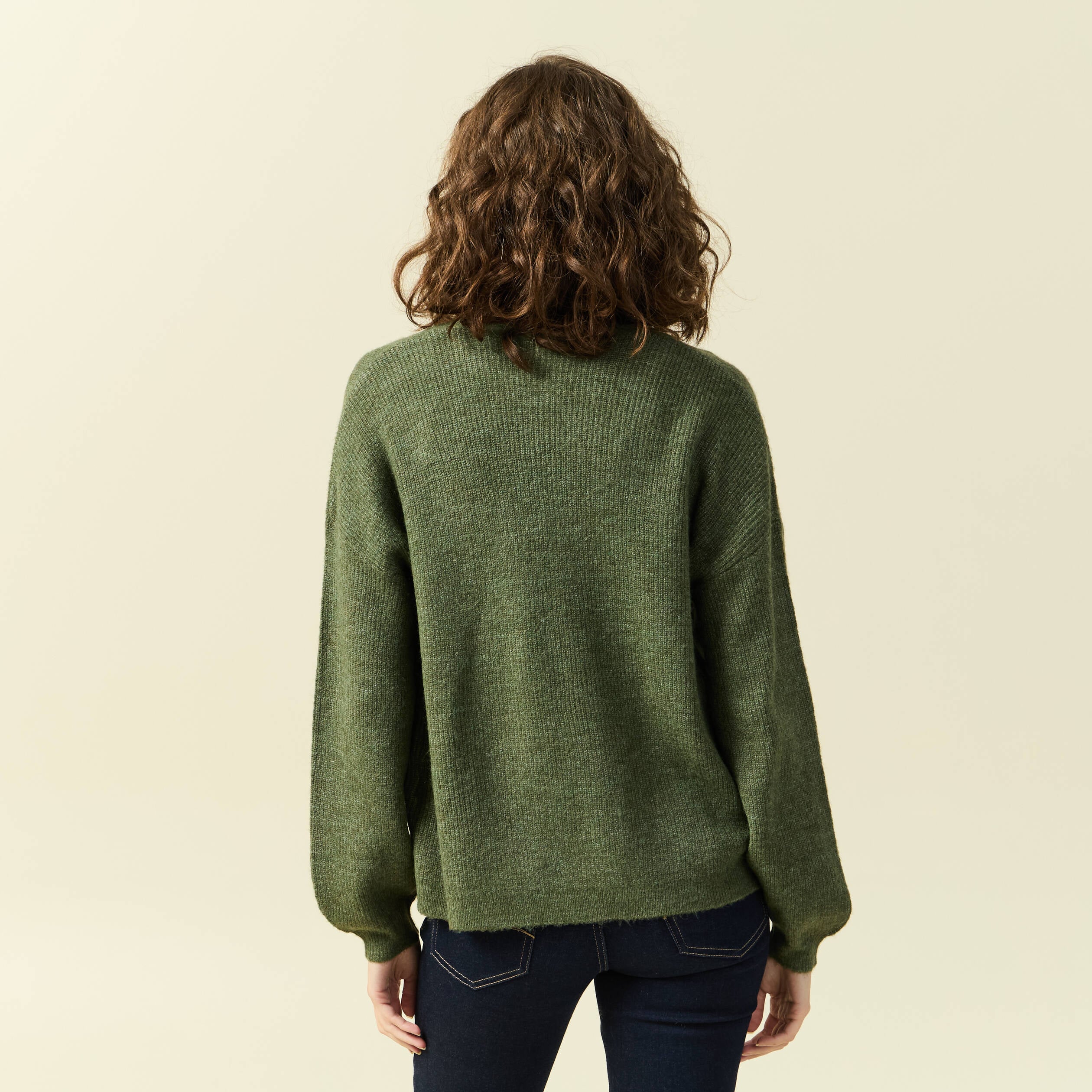 Gilet manches longues vert kaki femme