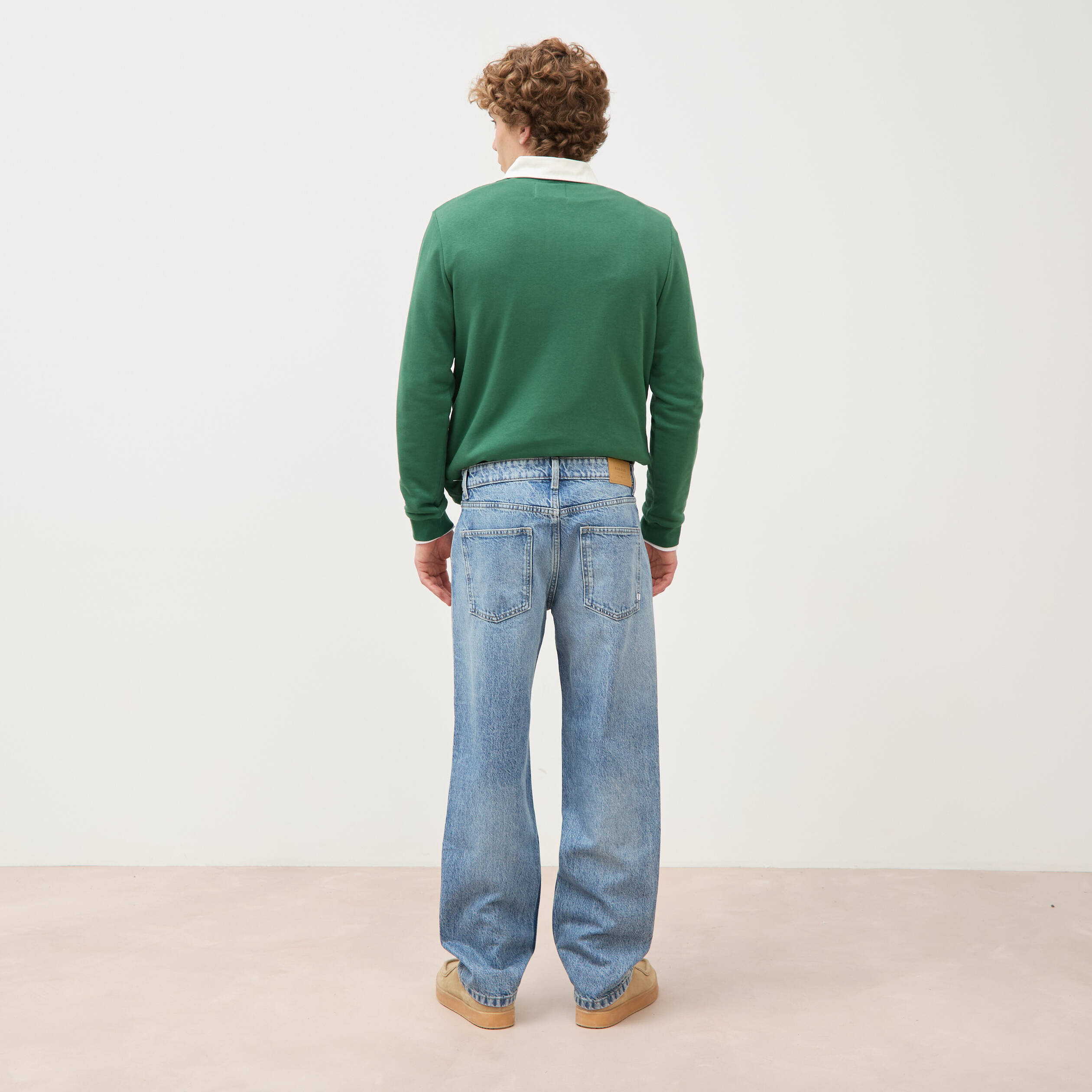 Jeans large longueur 34 en coton denim bleach homme