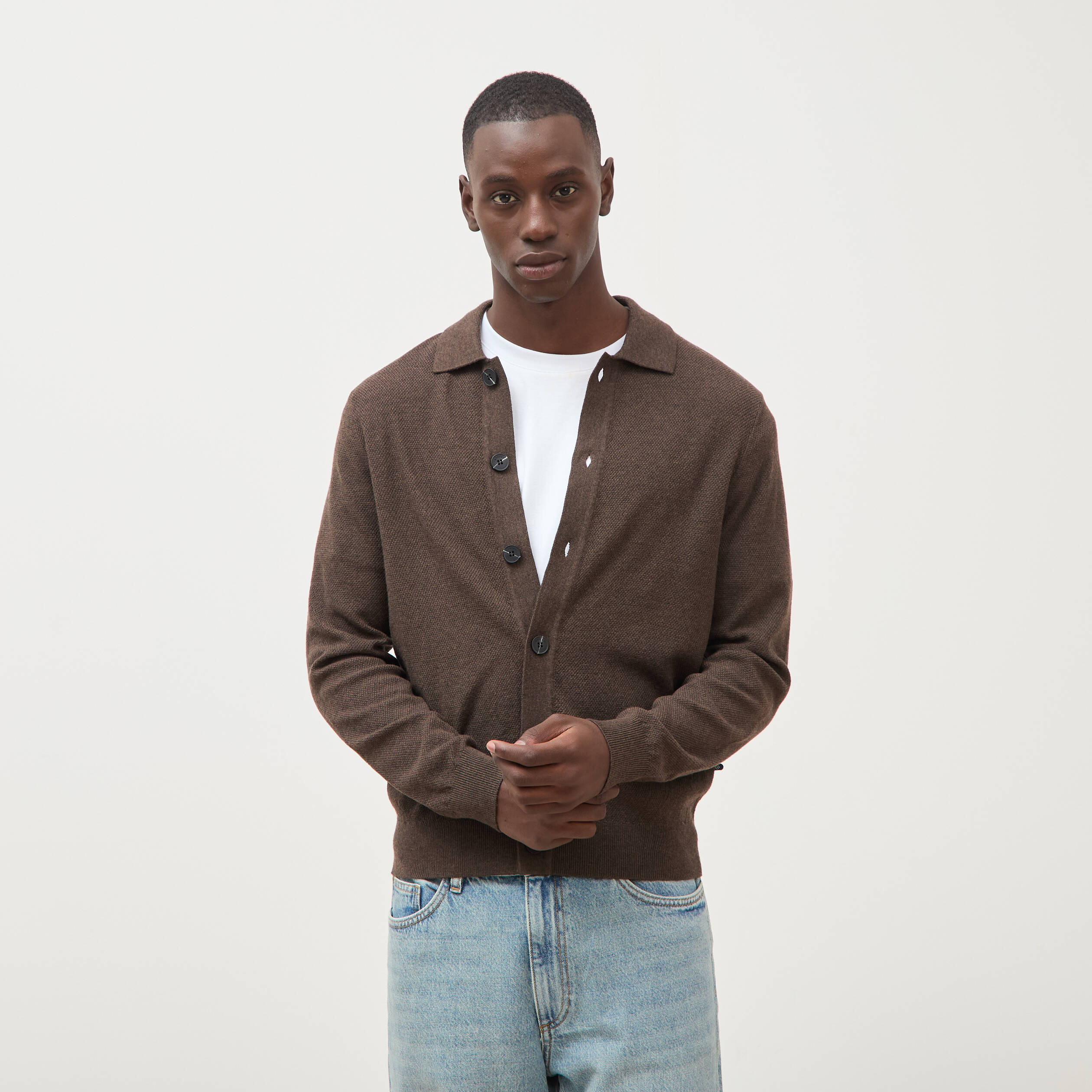 Cardigan manches longues marron homme
