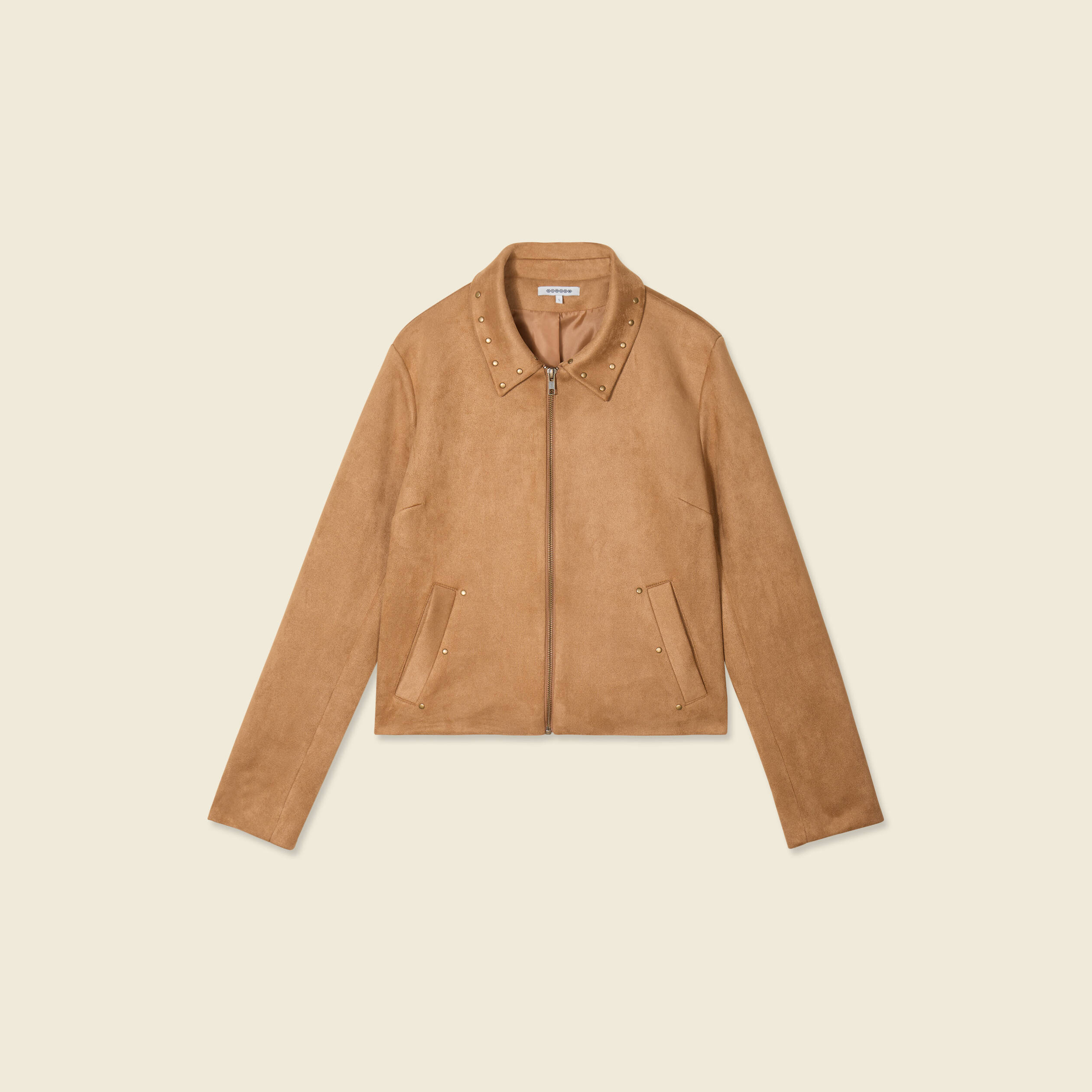 Blouson su&eacute;dine col clout&eacute; beige femme
