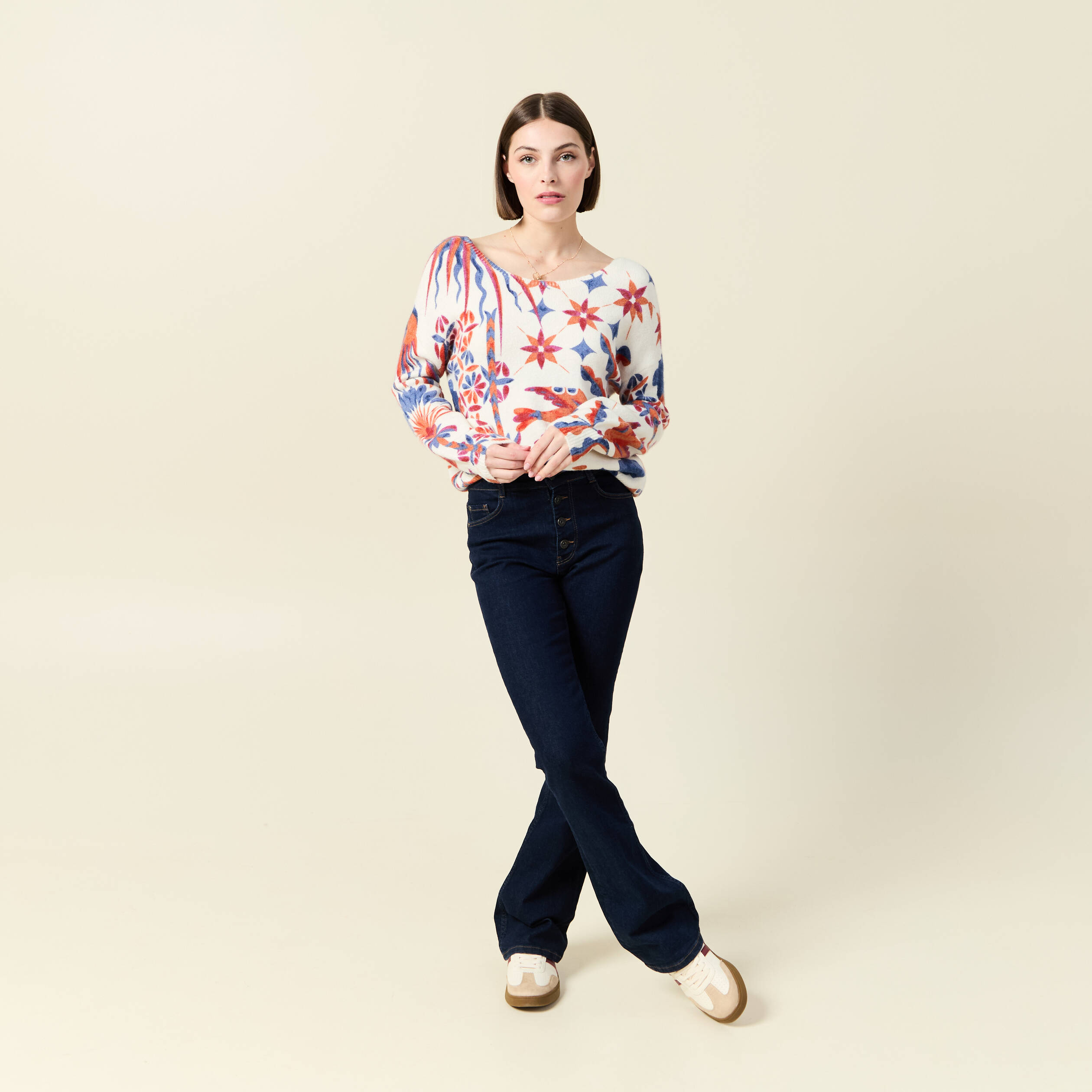 pull col rond manches longues ecru femme Pull col rond manches longues ecru femme