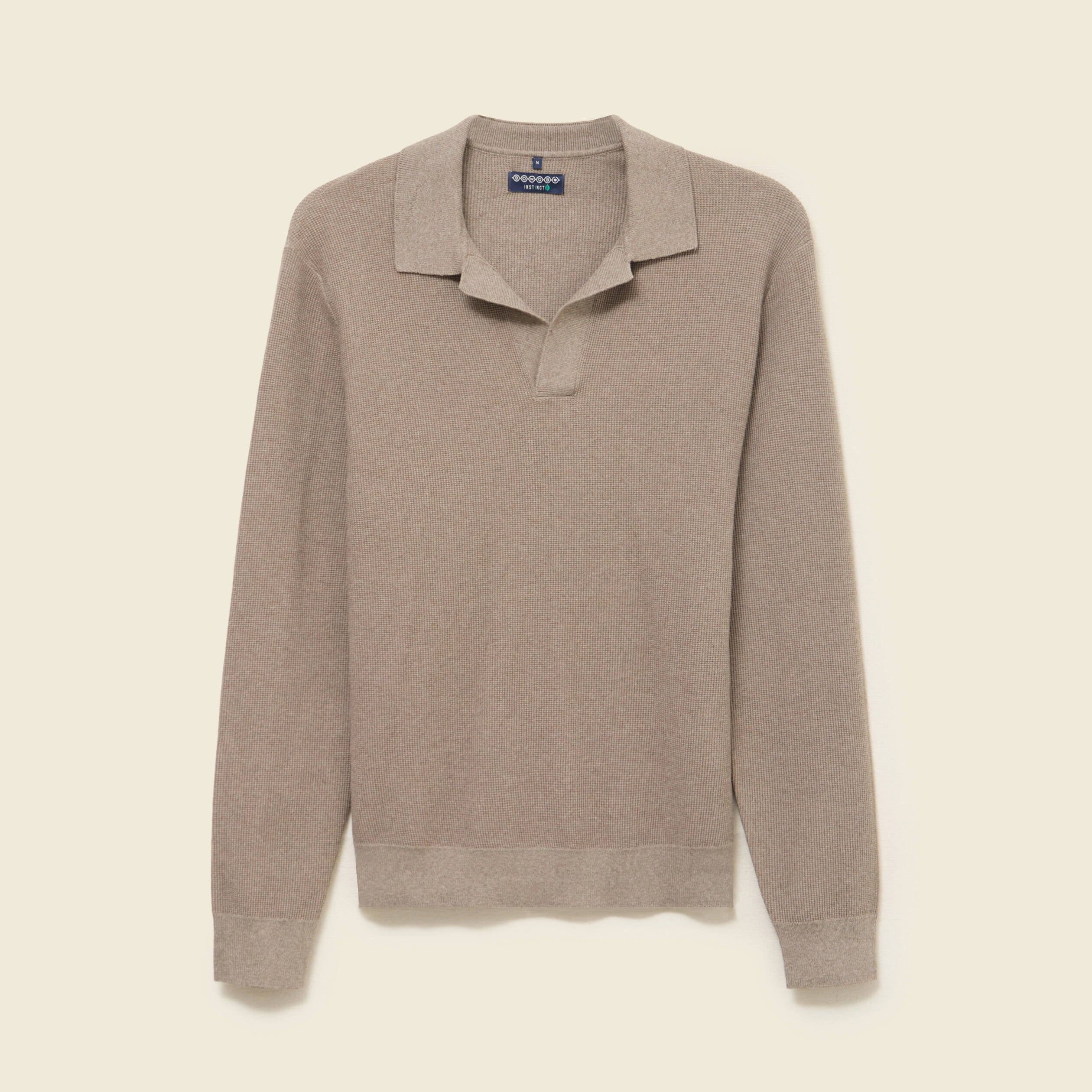 Pull droit col polo manches longues vert kaki homme