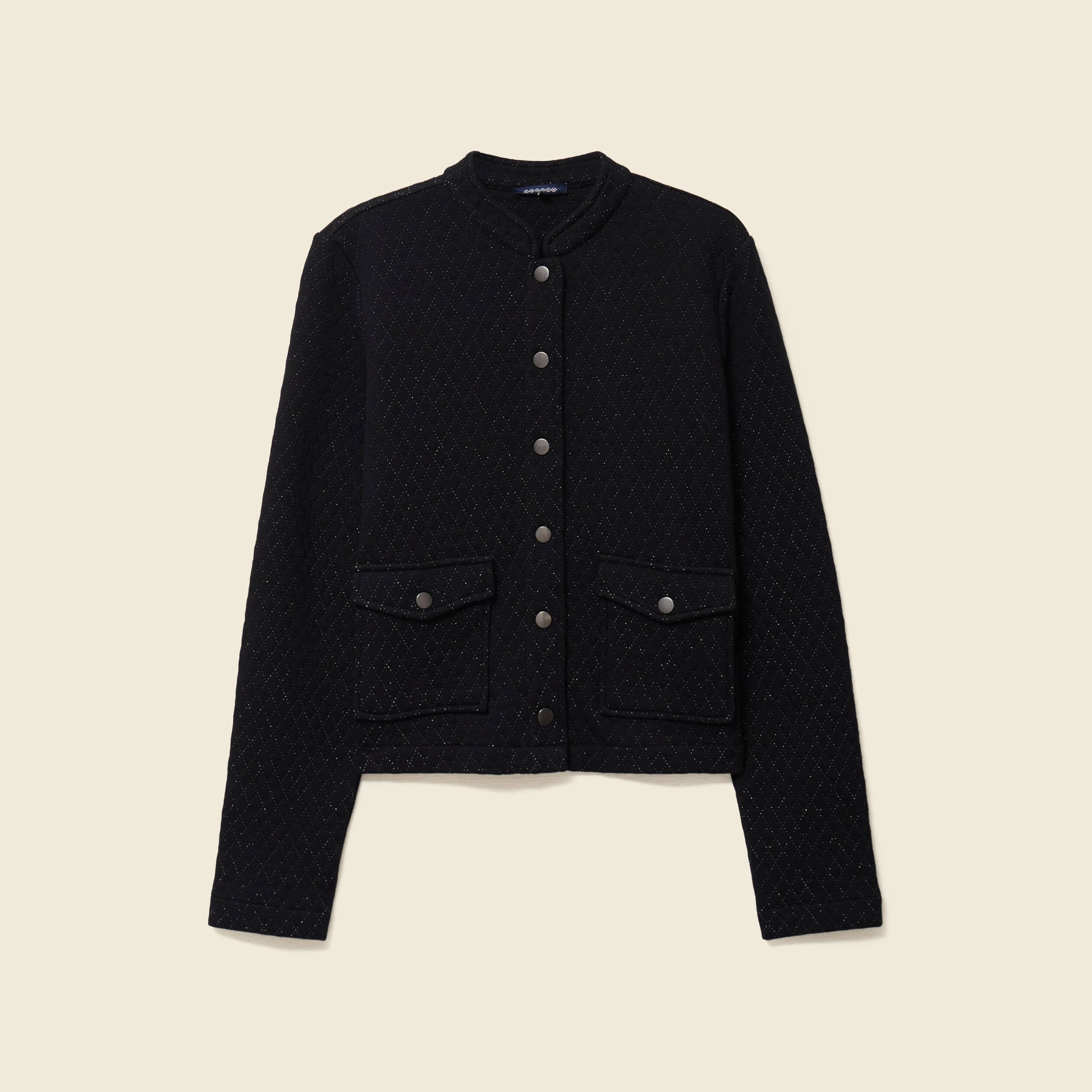 Veste droite courte col mao noir femme Bonobo