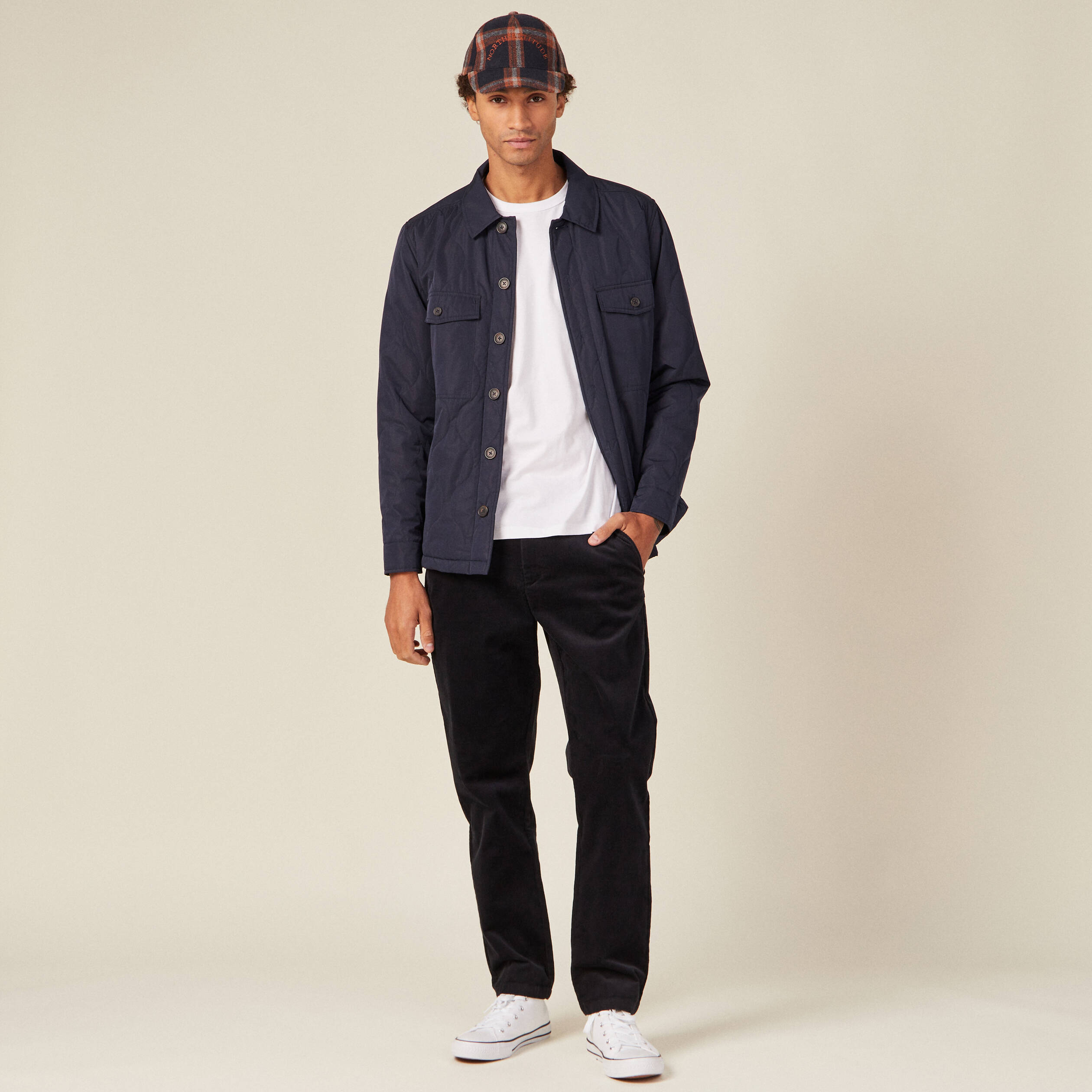 Pantalon chino tapered velours noir homme