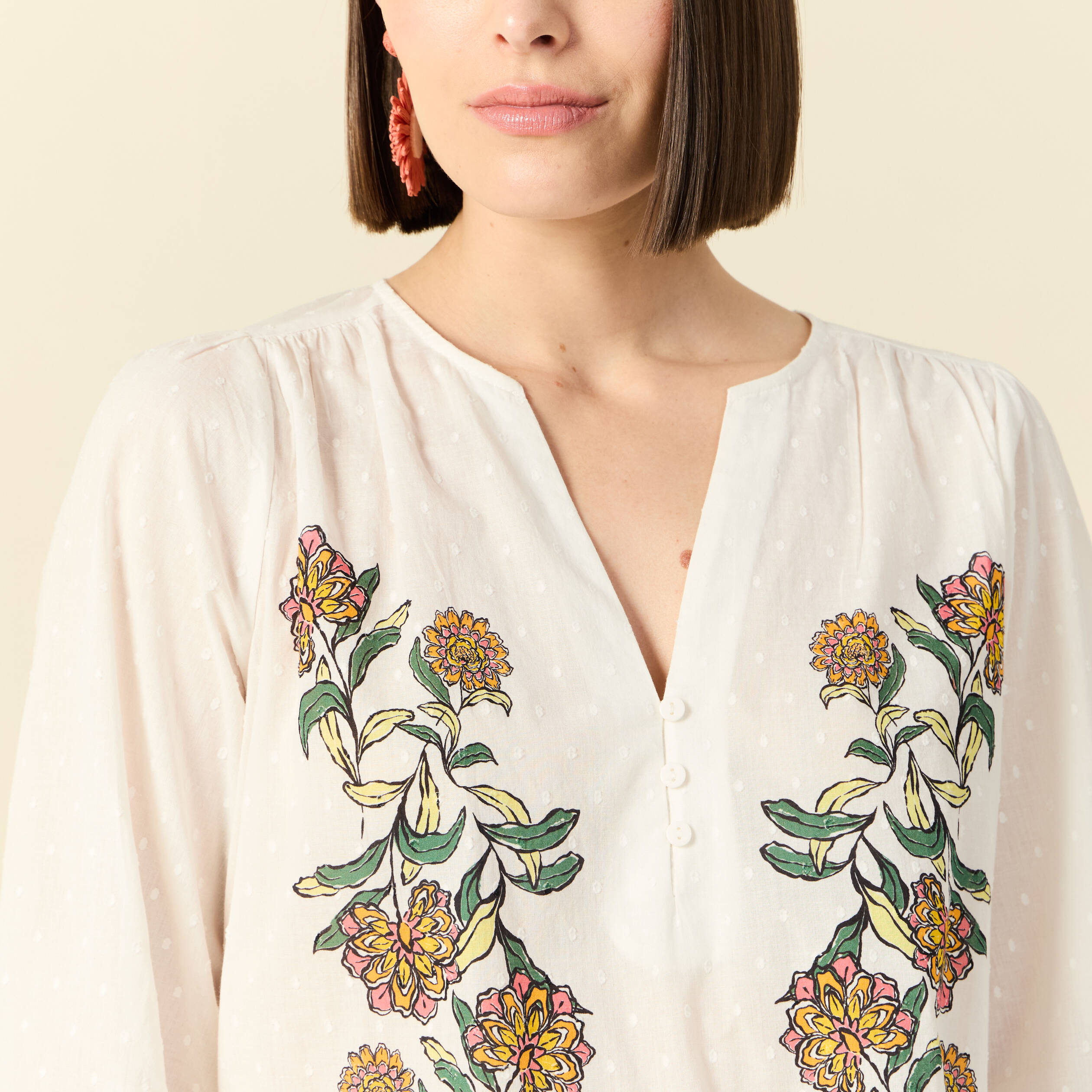 blouse manches 34 blanc femme Blouse manches 3/4 blanc femme