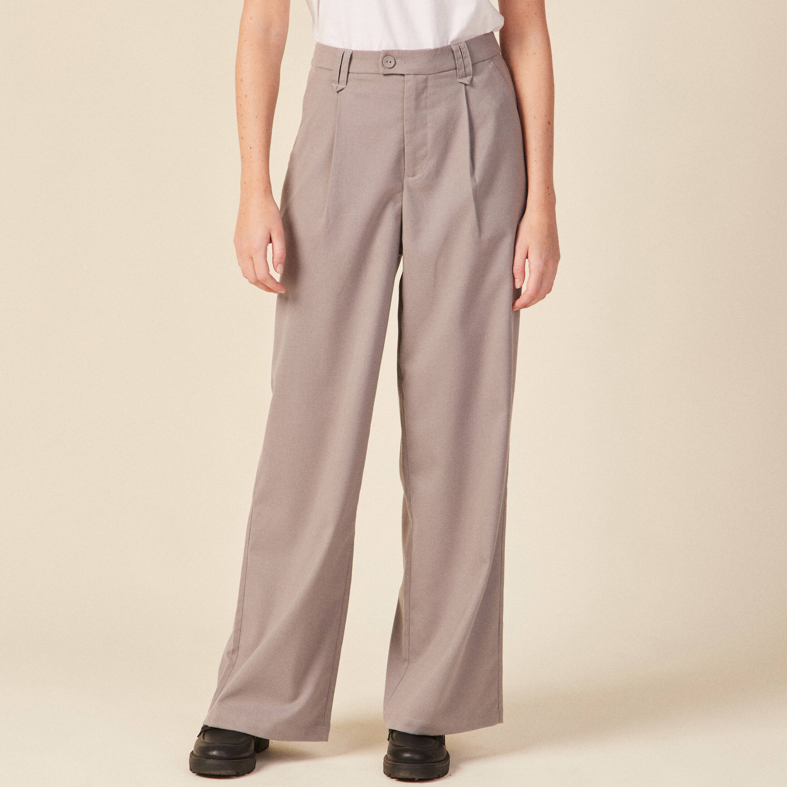 pantalon large avec pinces gris femme Pantalon large avec pinces gris femme