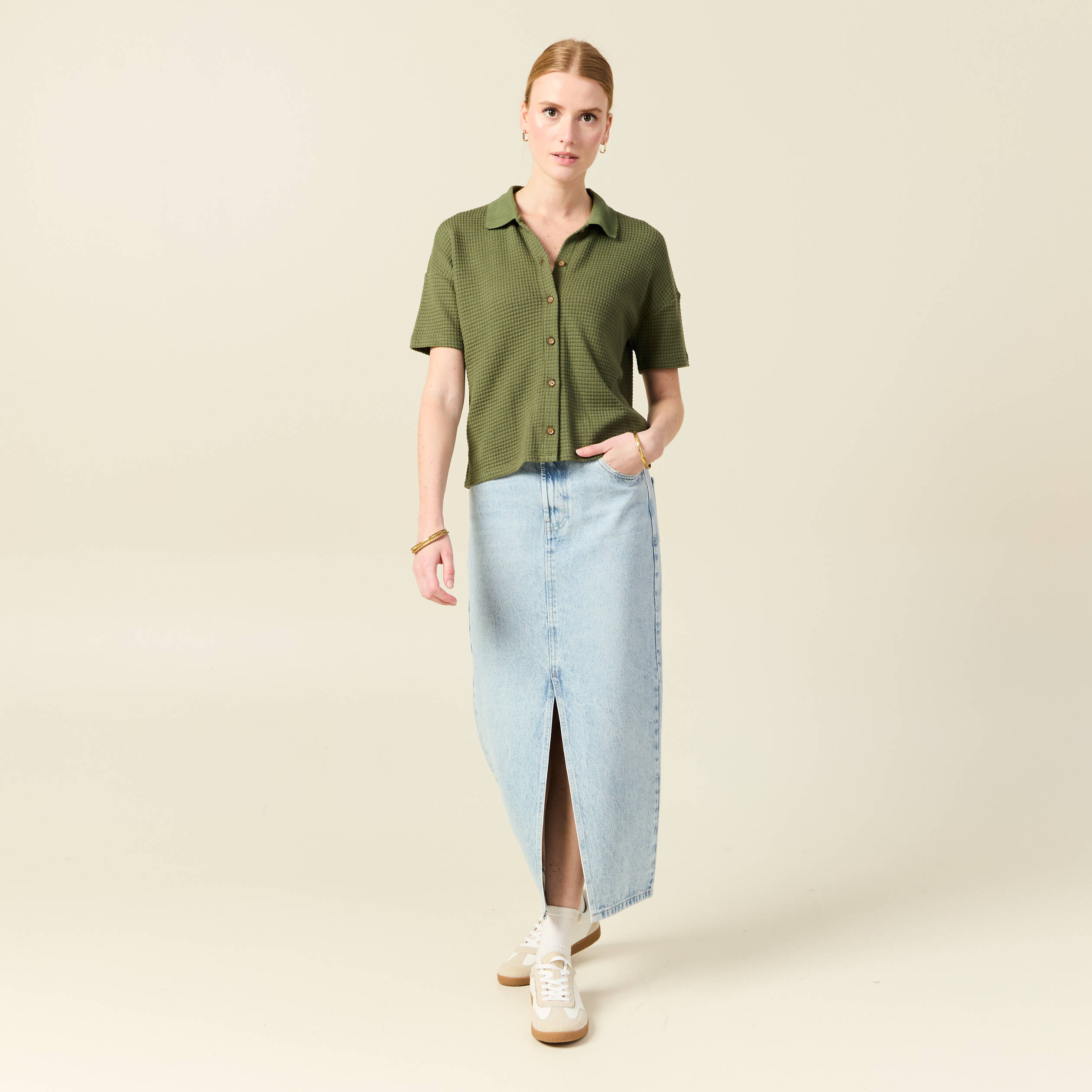 polo en maille vert kaki femme Polo en maille vert kaki femme