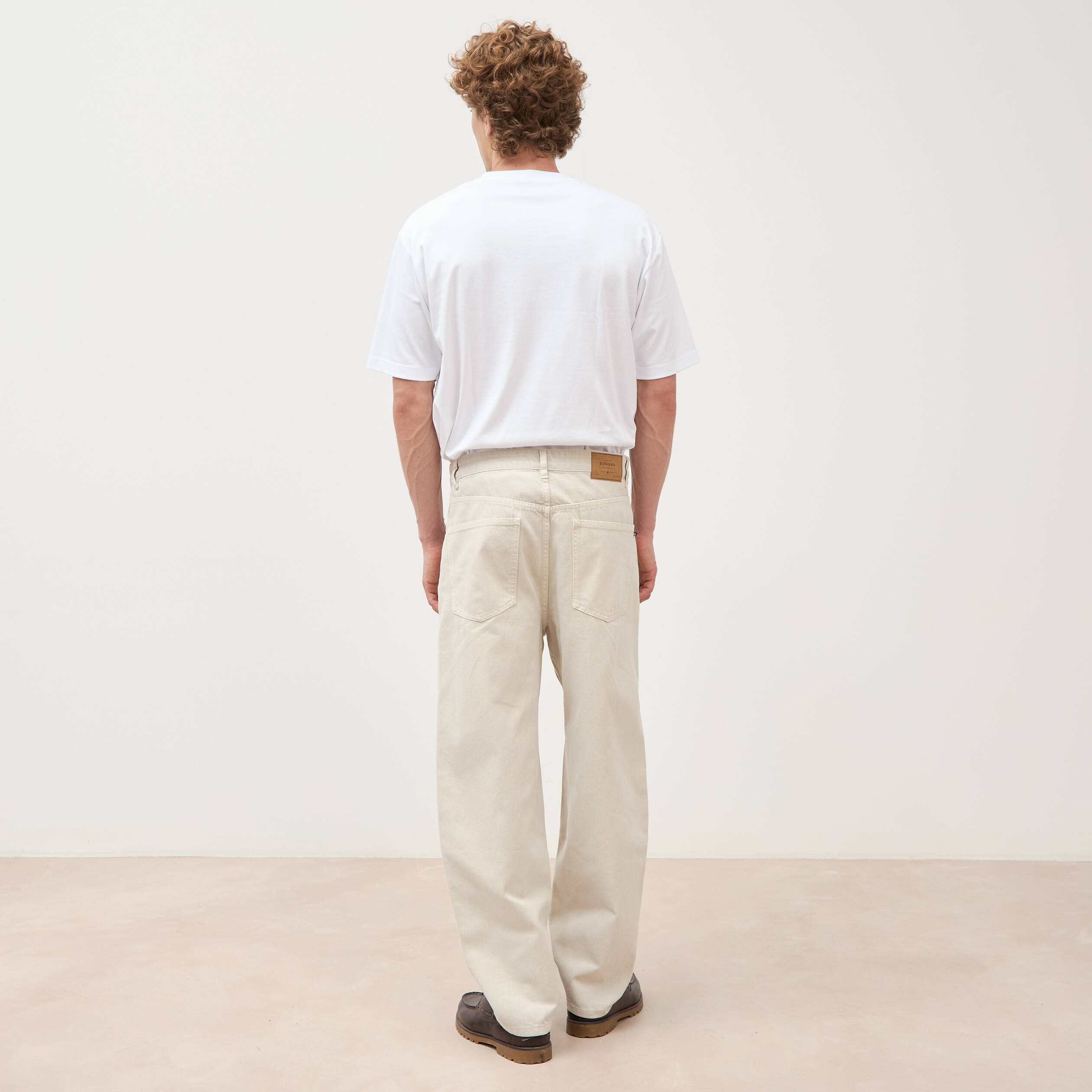 Jeans large longueur 32 en coton denim beige homme
