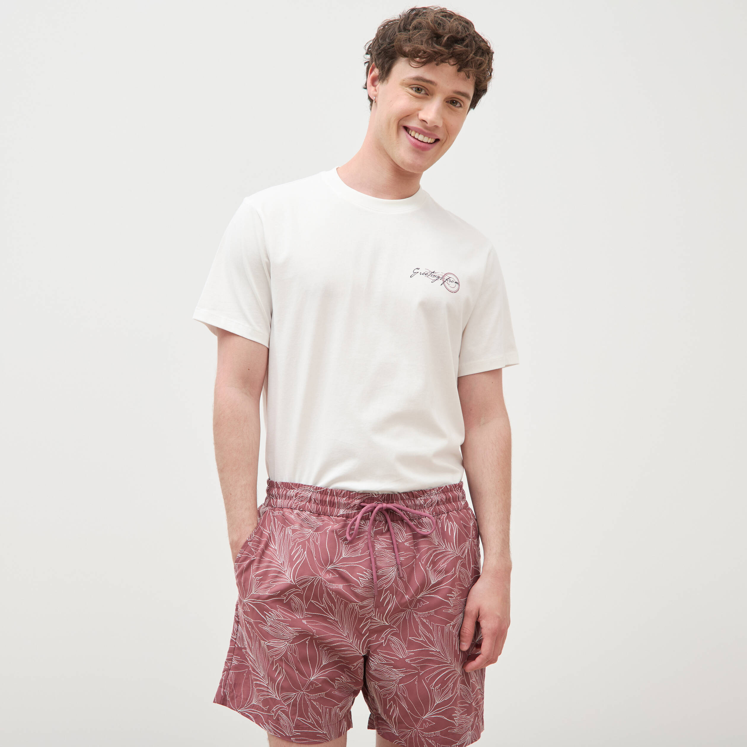 Maillot de bain avec broderie doubl&eacute; vieux rose homme