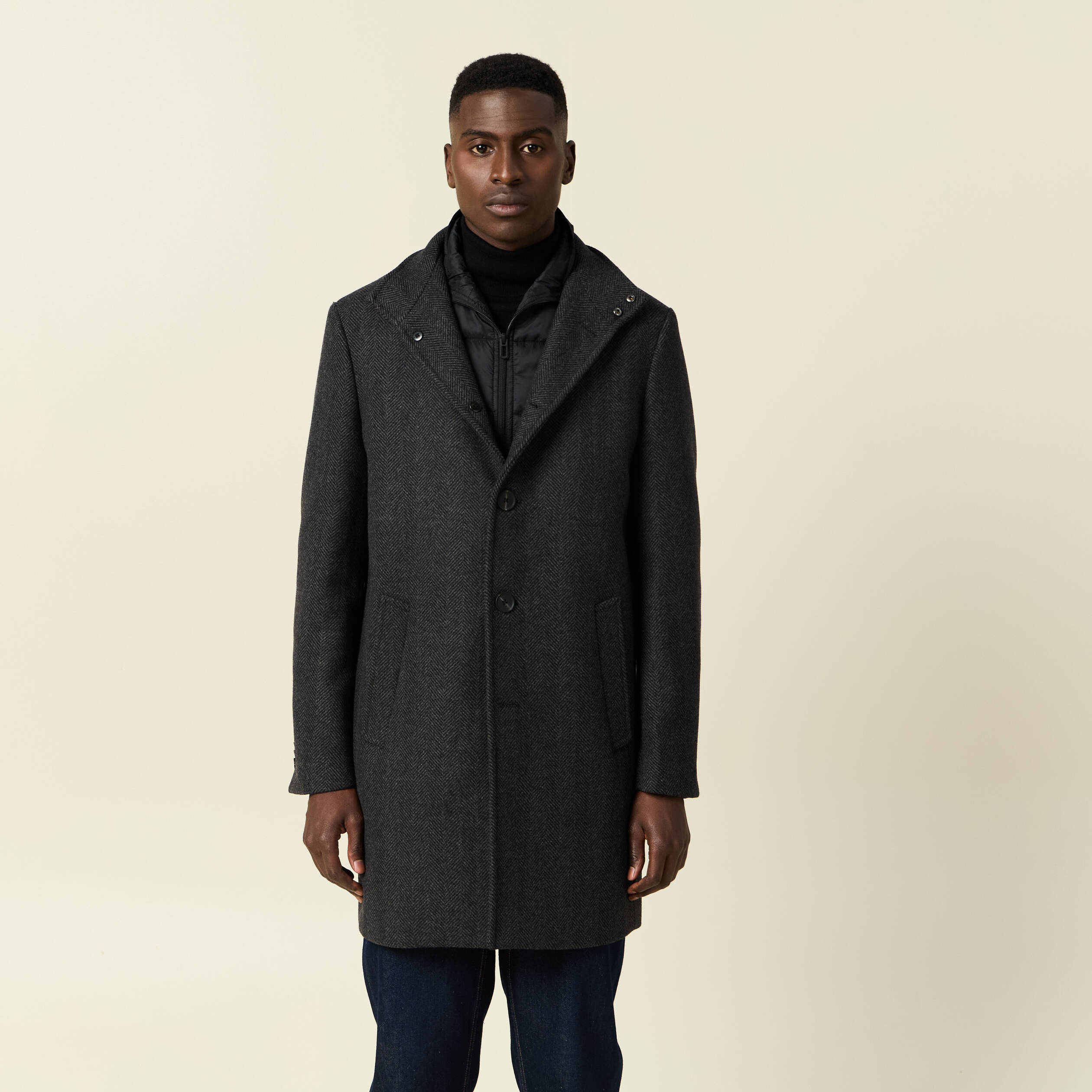 Manteau ajuste boutonne gris fonce homme Bonobo