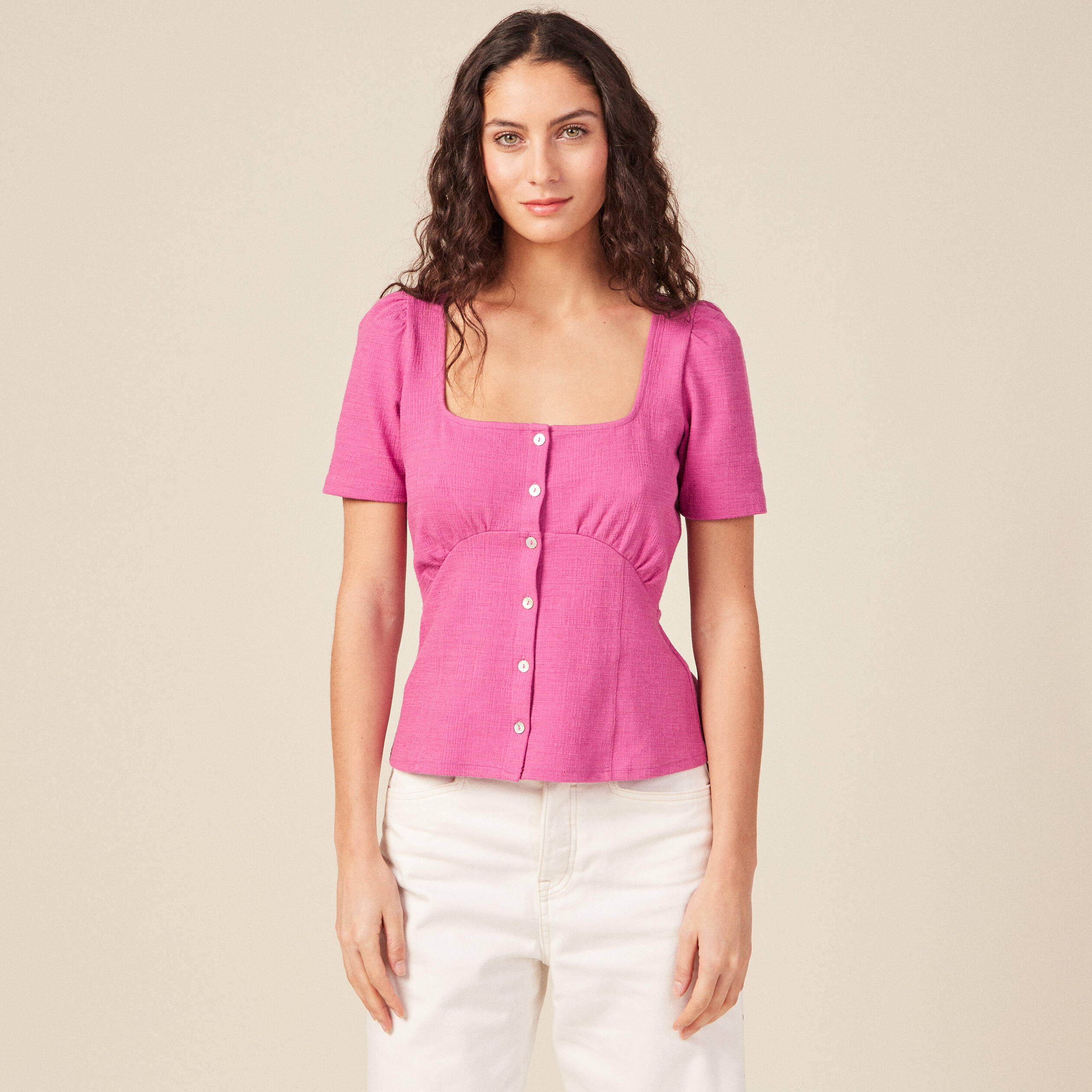 t shirt manches courtes rose framboise femme T-shirt manches courtes rose framboise femme