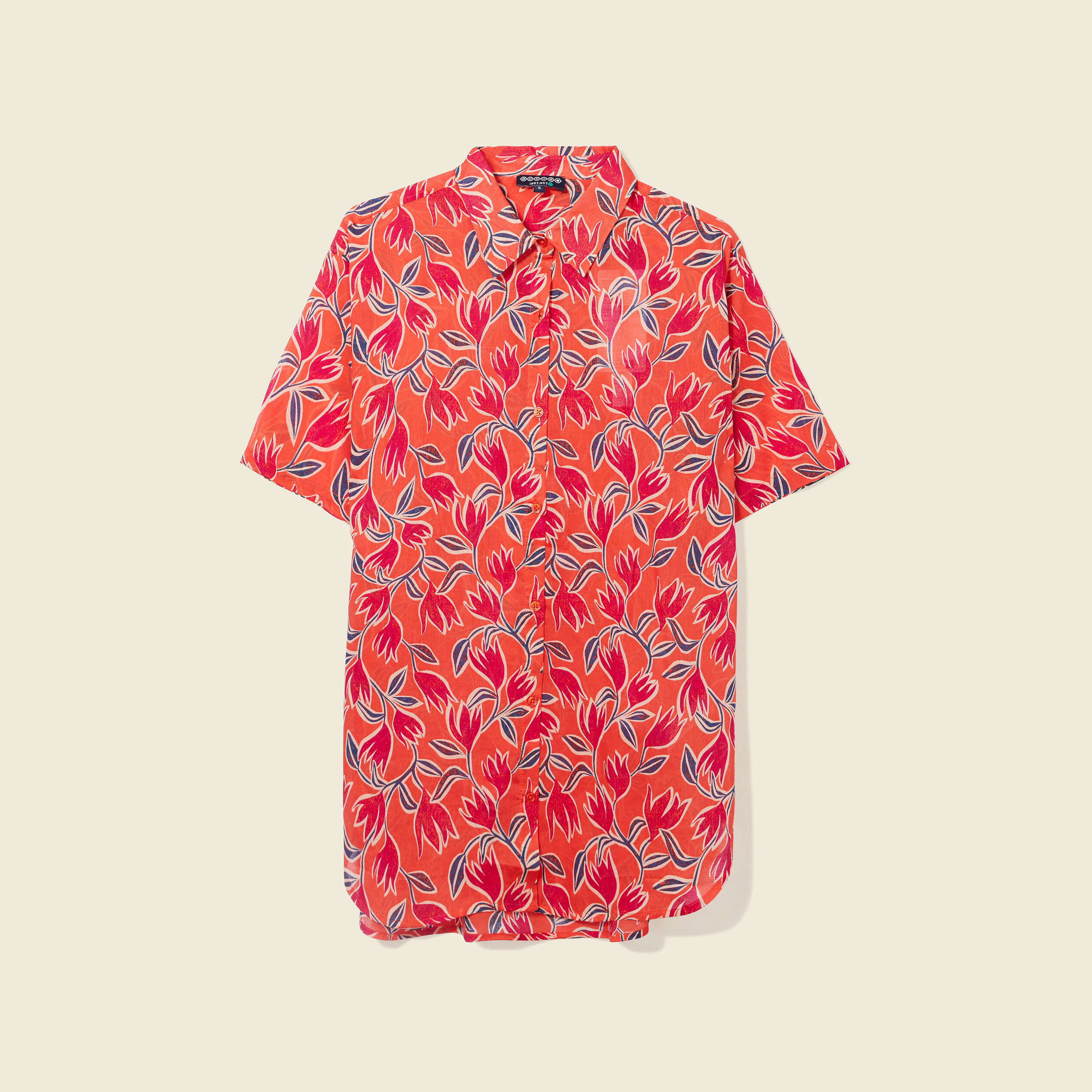 Chemise en coton manches courtes orange femme