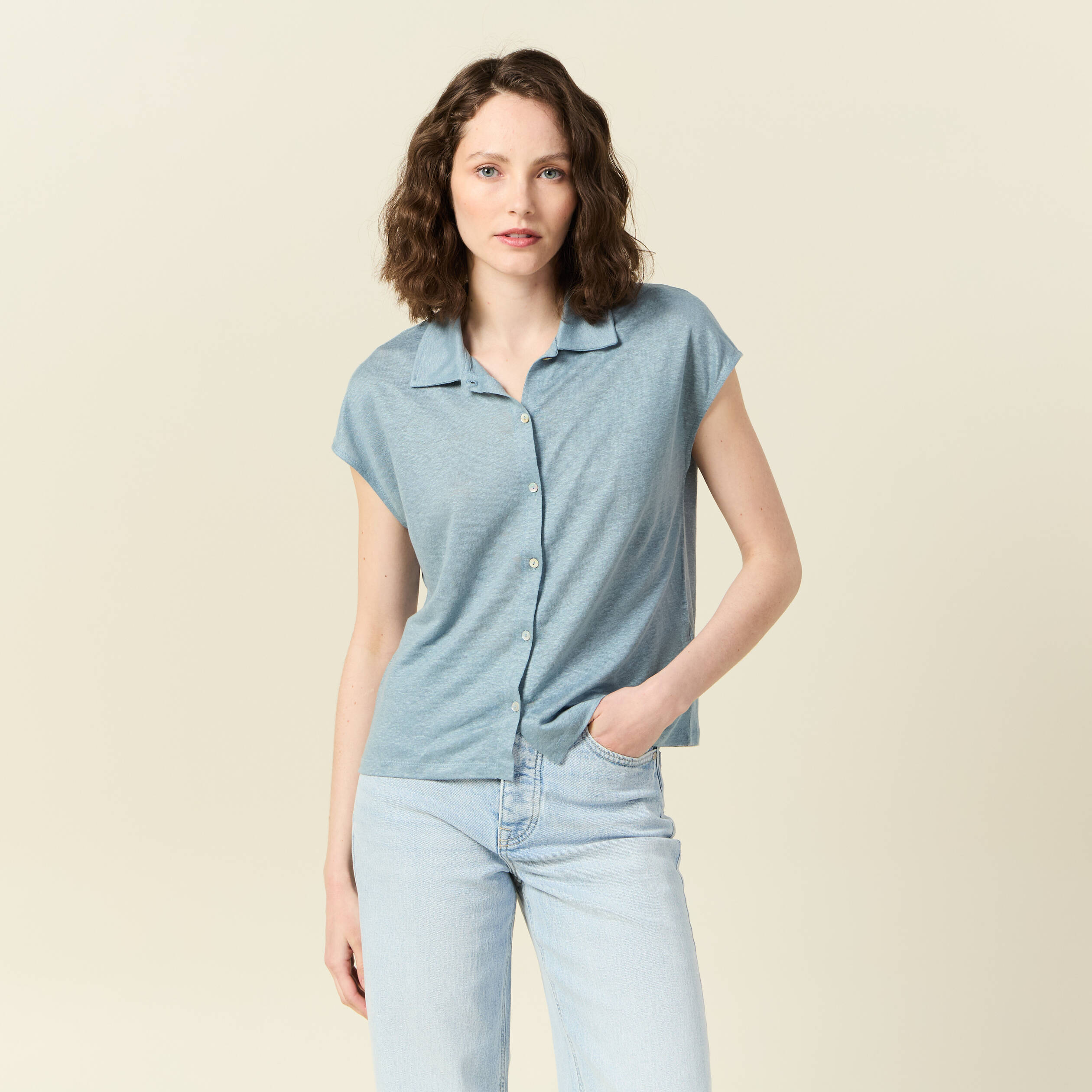 polo manches courtes bleu gris femme Polo manches courtes bleu gris femme
