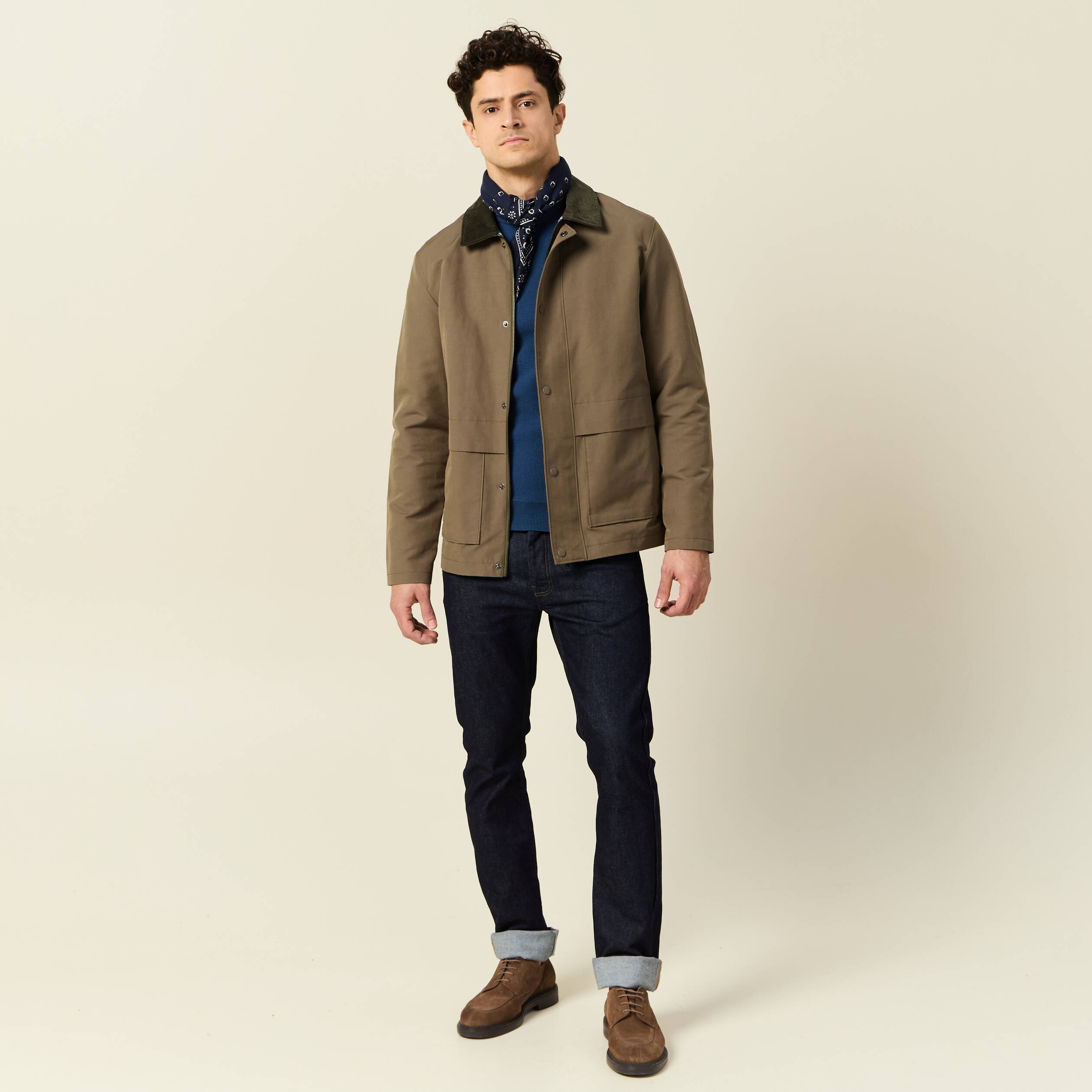 Pull fin col rond manches longues bleu fonc&eacute; homme