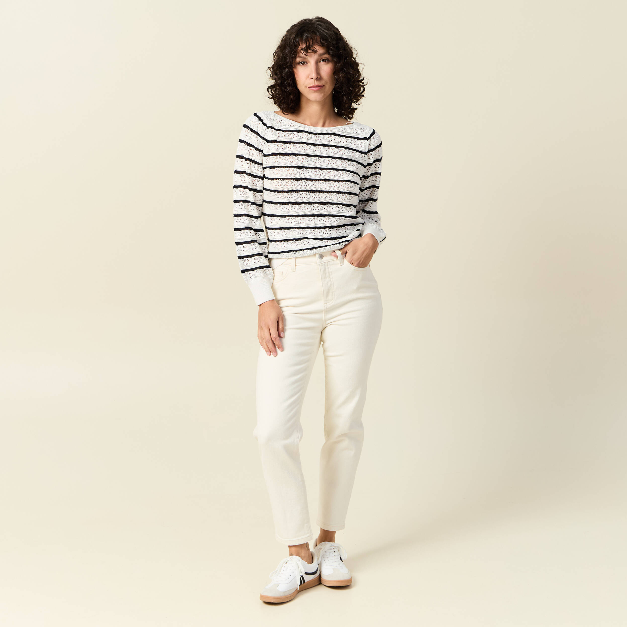 pull manches longues ajoure ecru femme Pull manches longues ajouré ecru femme