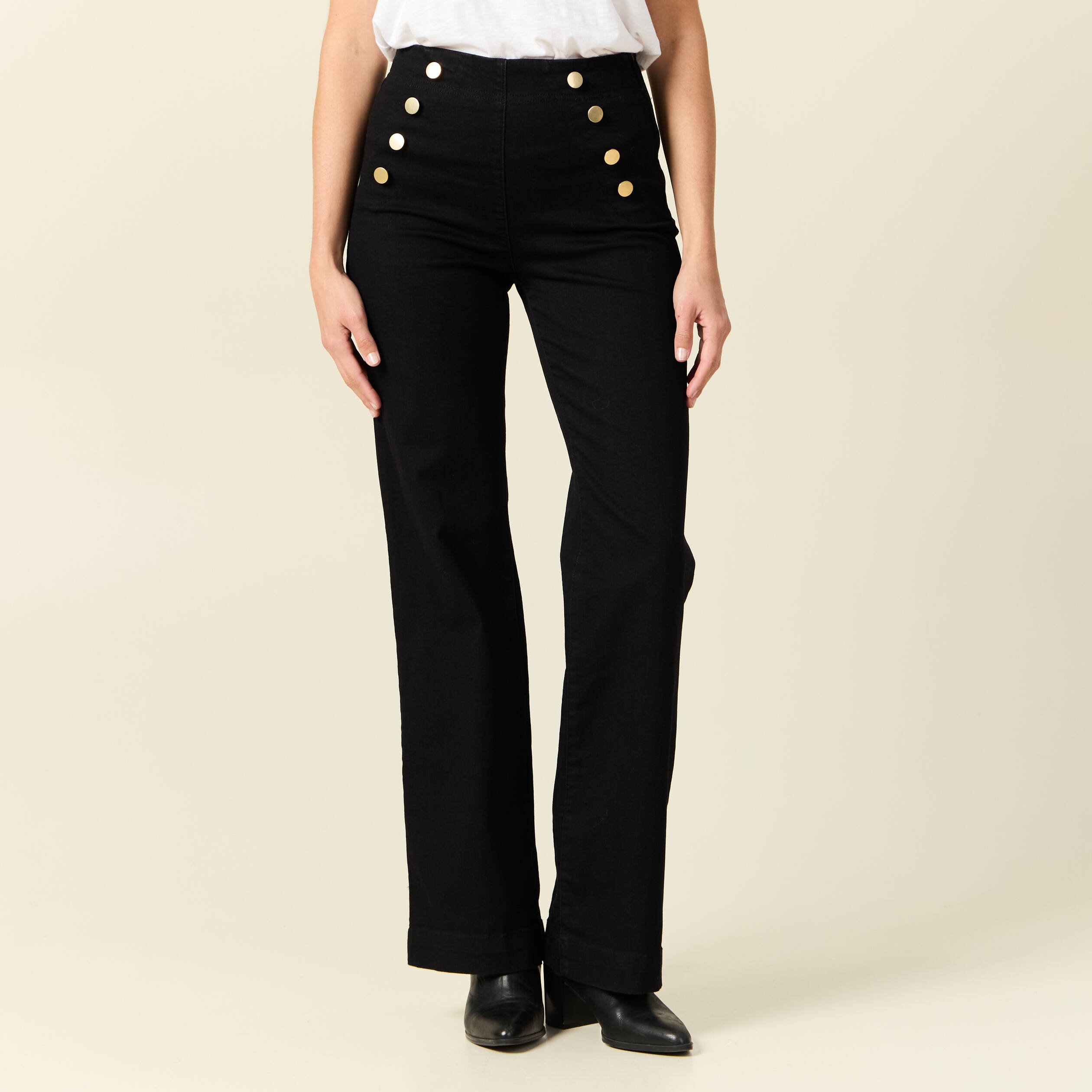 jeans flare a pont denim noir femme Jeans flare à pont denim noir femme