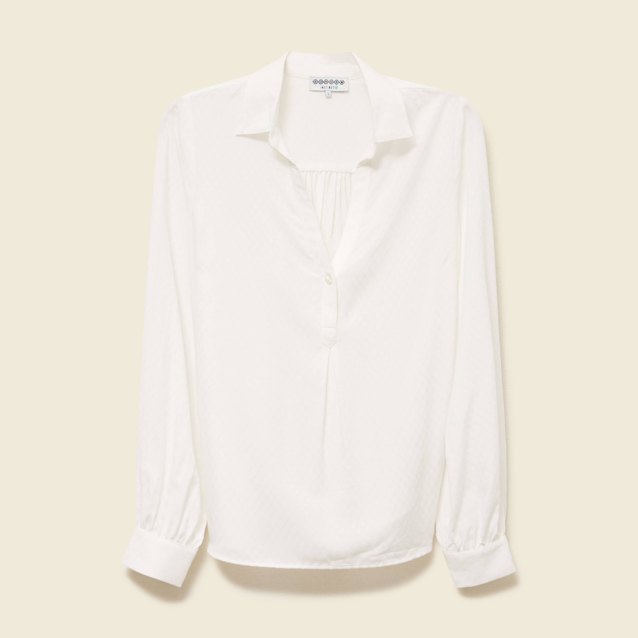 Blouse manches longues col V fluide ecru femme