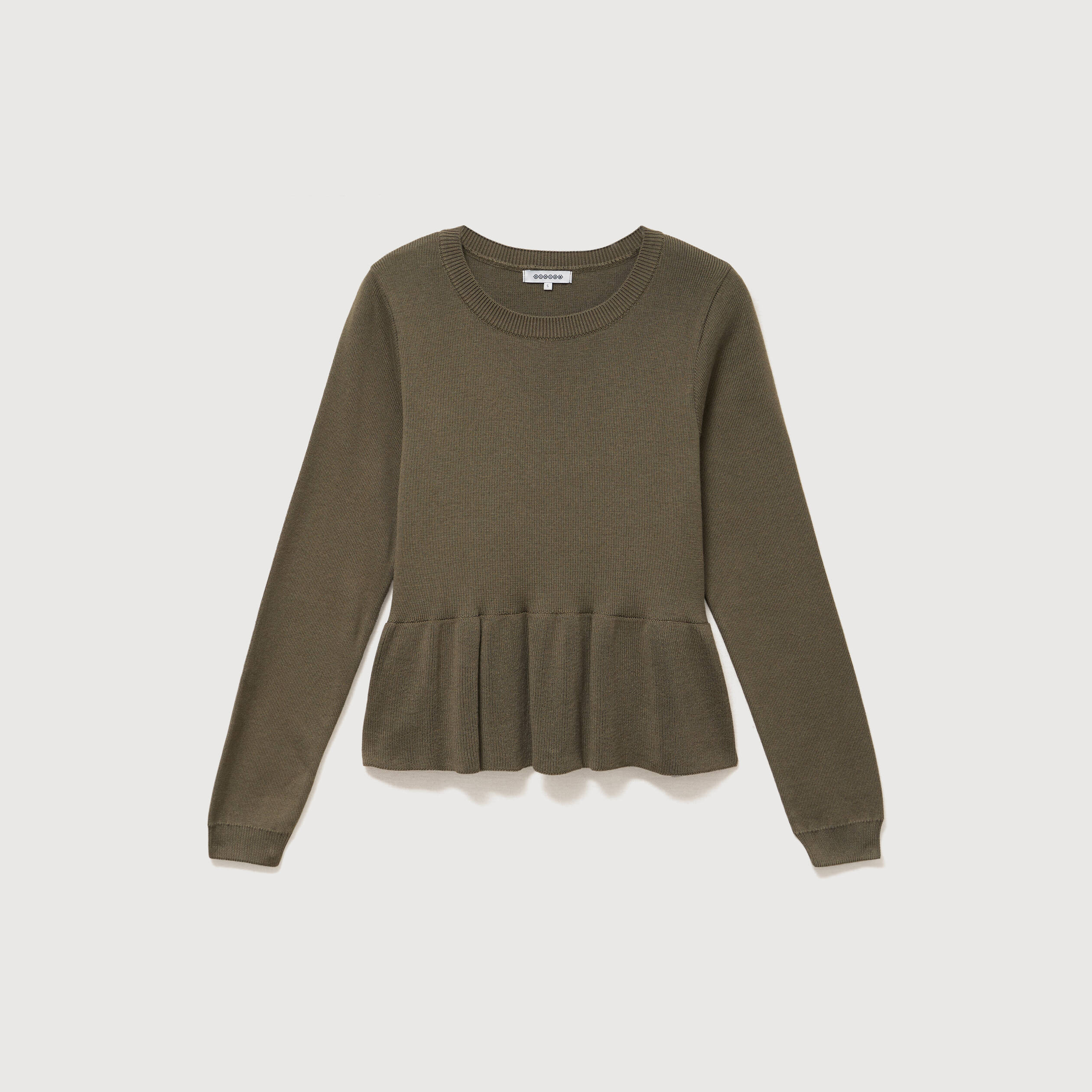 Pull col rond manches longues vert kaki femme