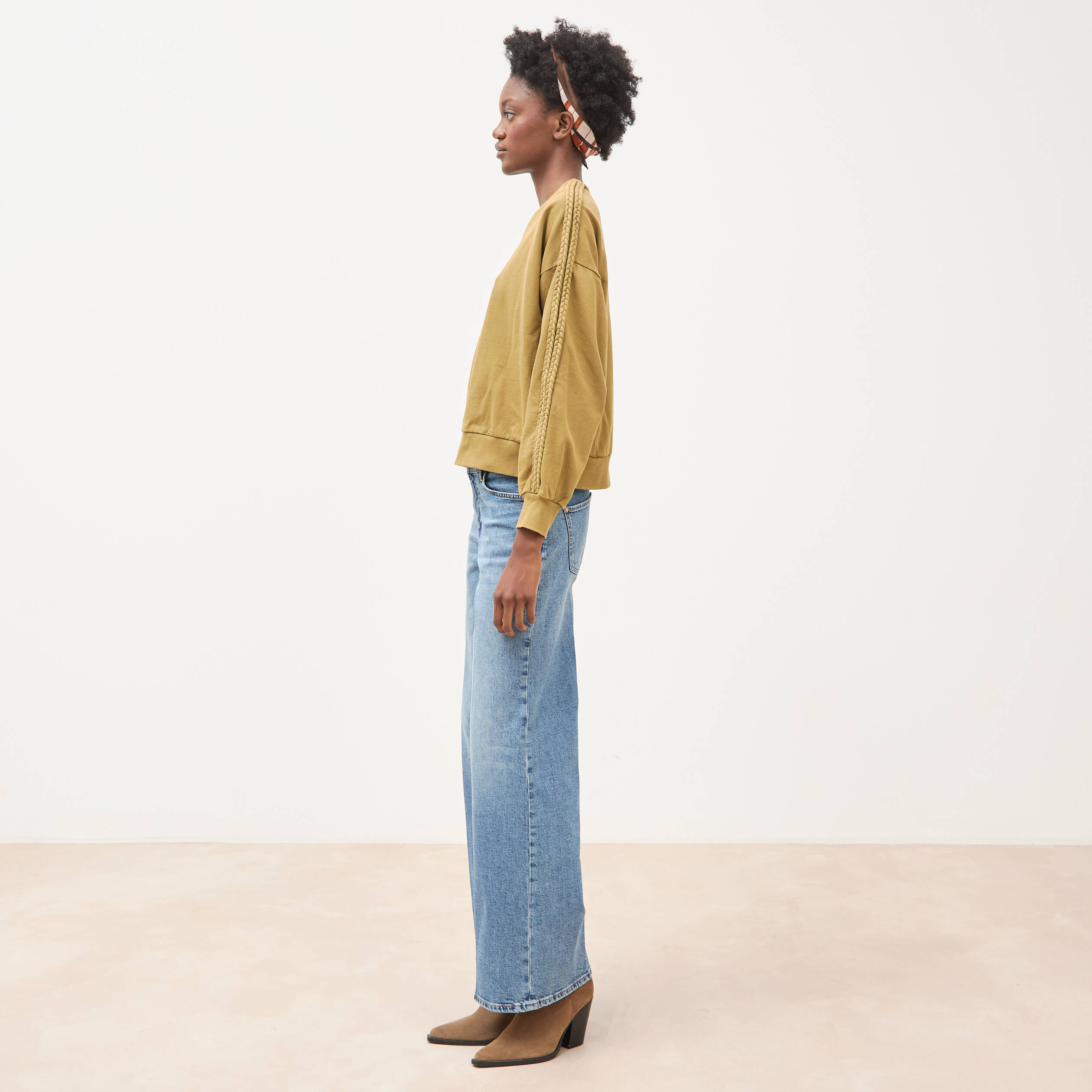 Sweat droit en coton manches longues camel femme