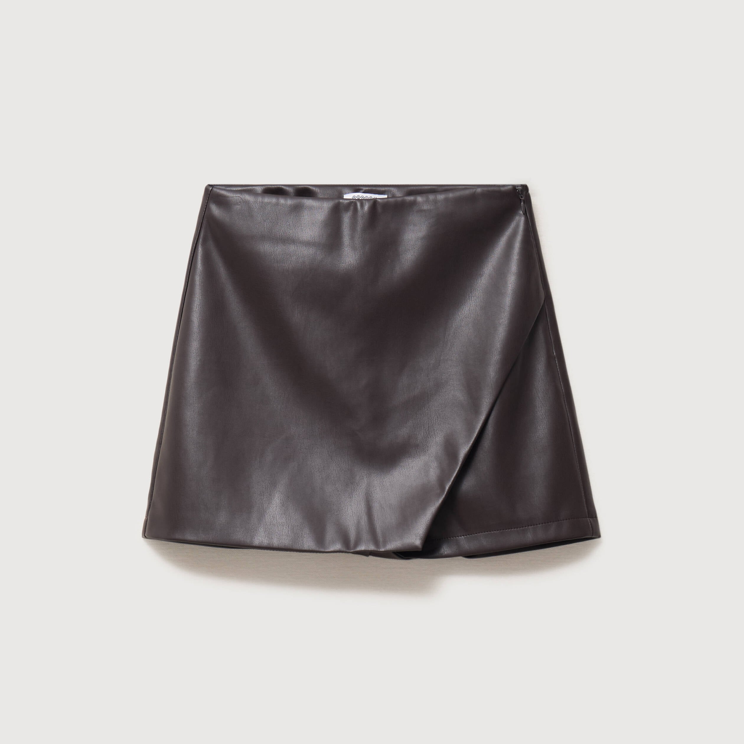 Jupe-short en similicuir doubl&eacute;e marron fonc&eacute; femme