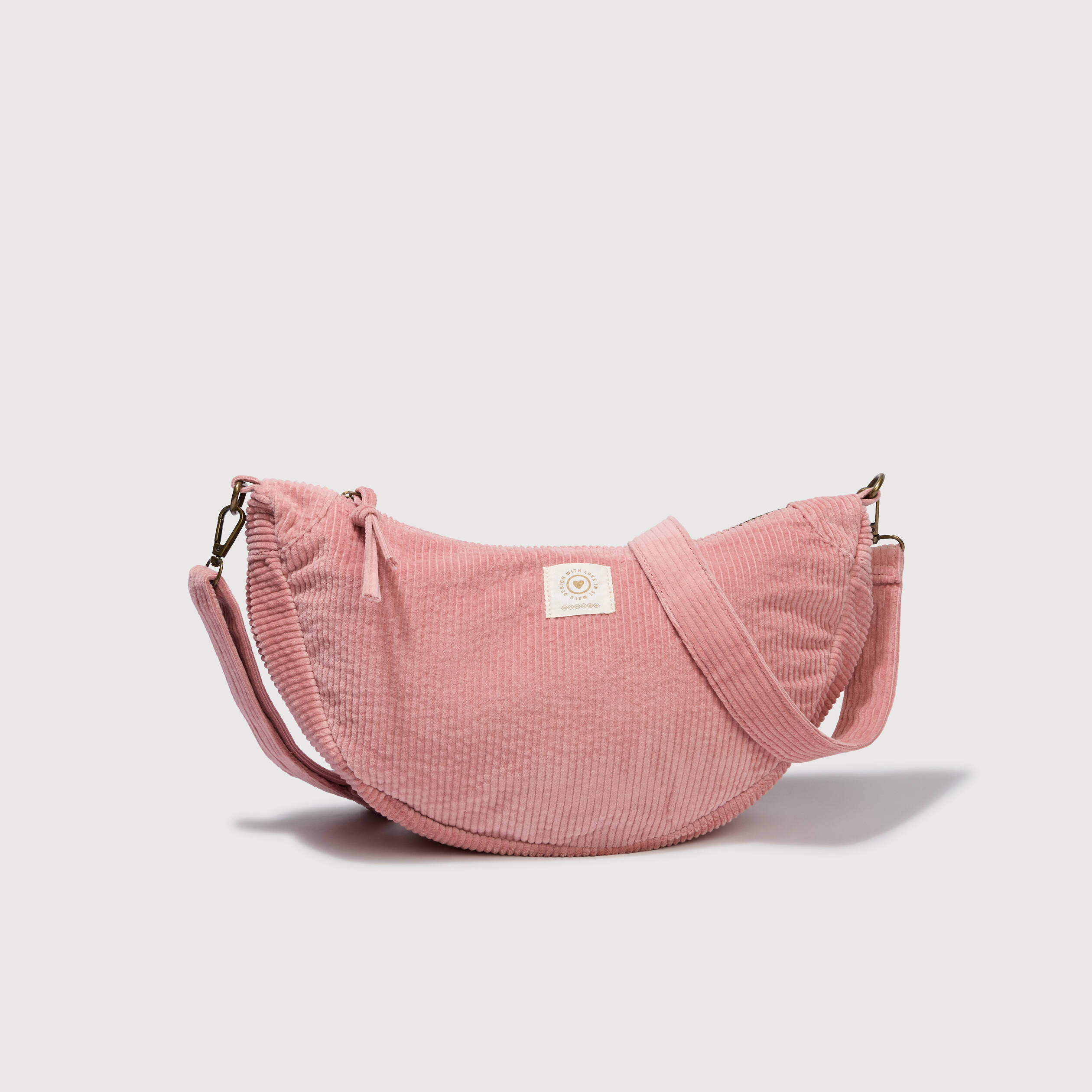 Sac bandouli&egrave;re en velours doubl&eacute; vieux rose femme