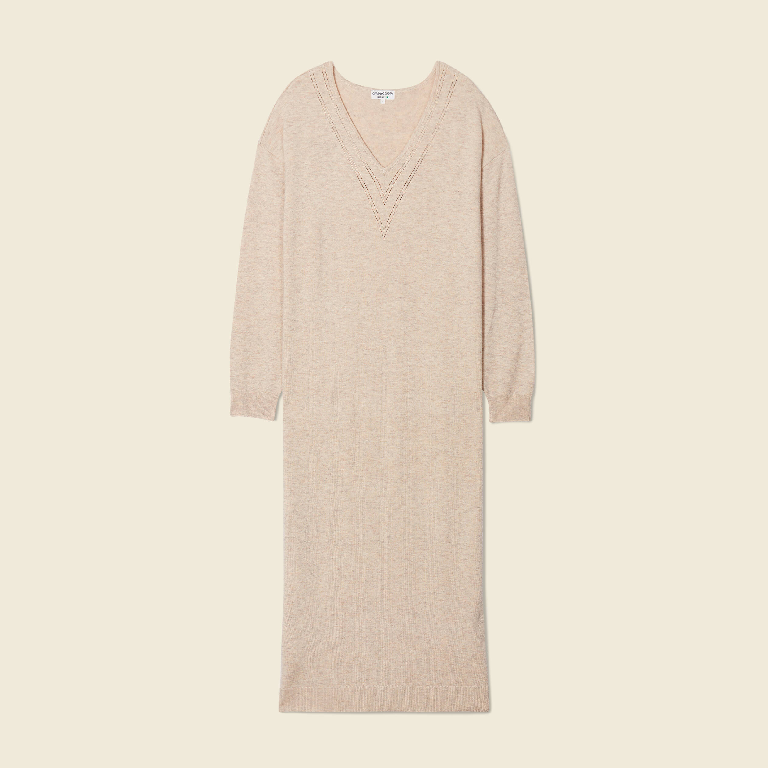 Robe cintr&eacute;e col v manches 3/4 creme femme