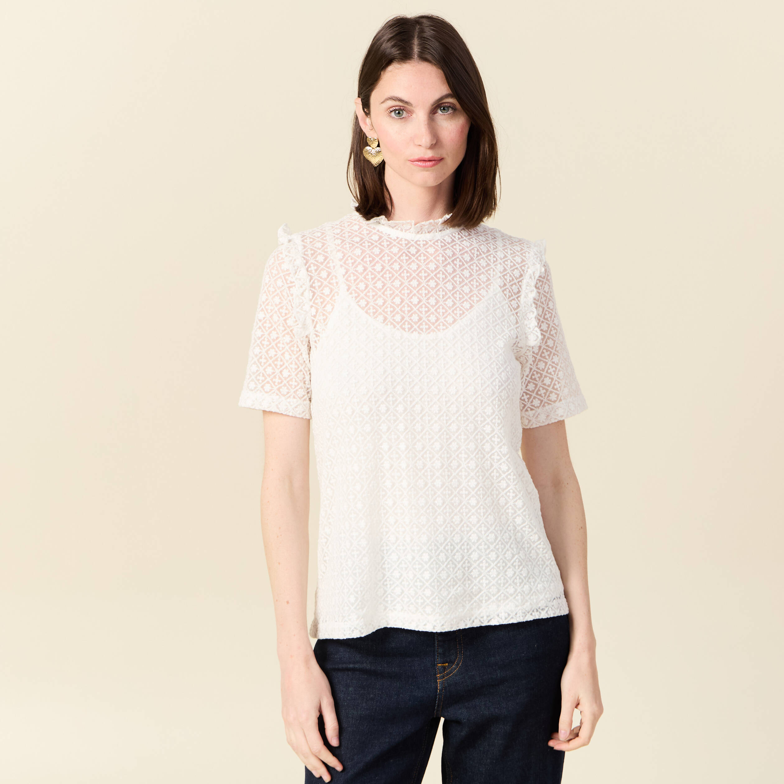 t shirt manches courtes ecru femme T-shirt manches courtes ecru femme