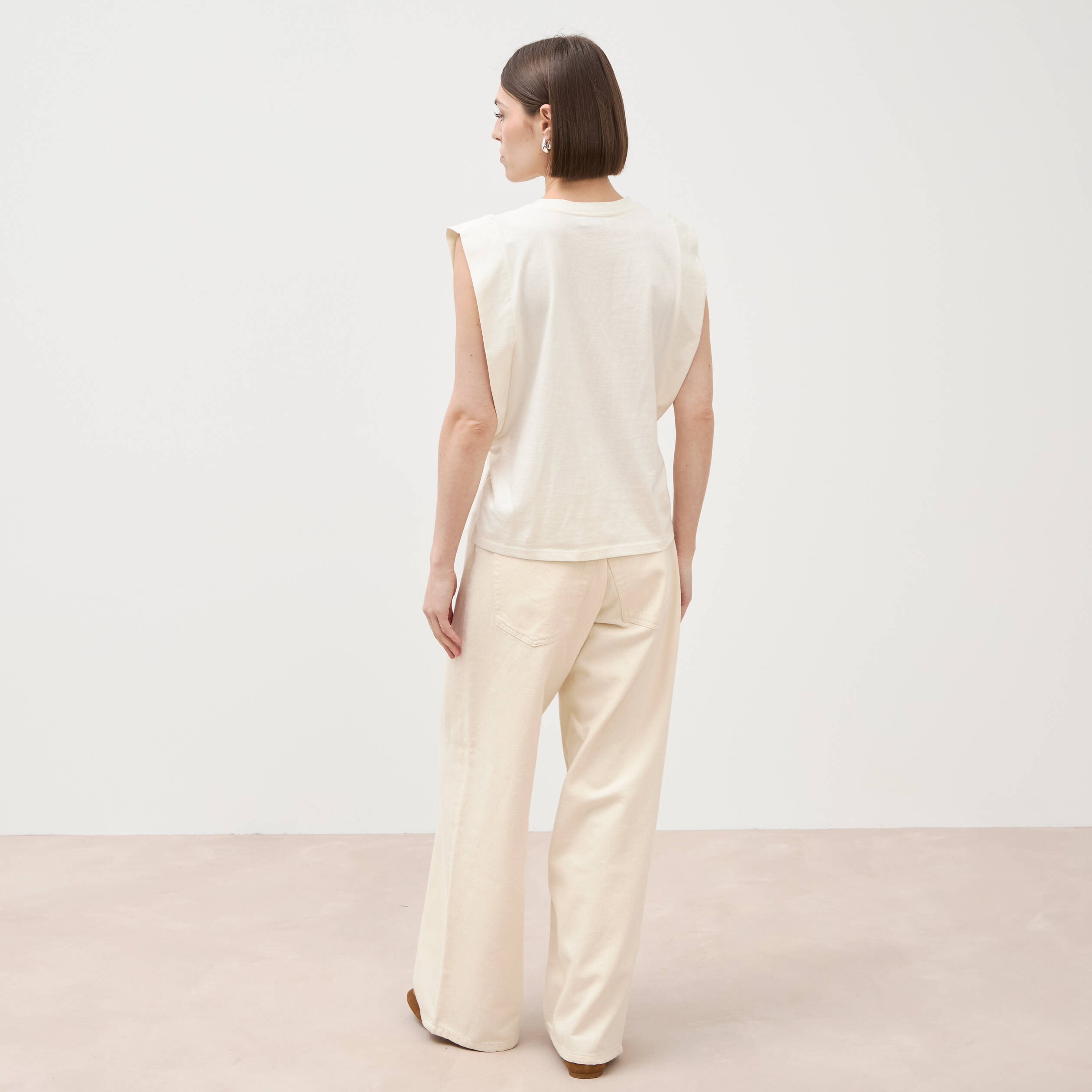 T-shirt en coton sans manches creme femme