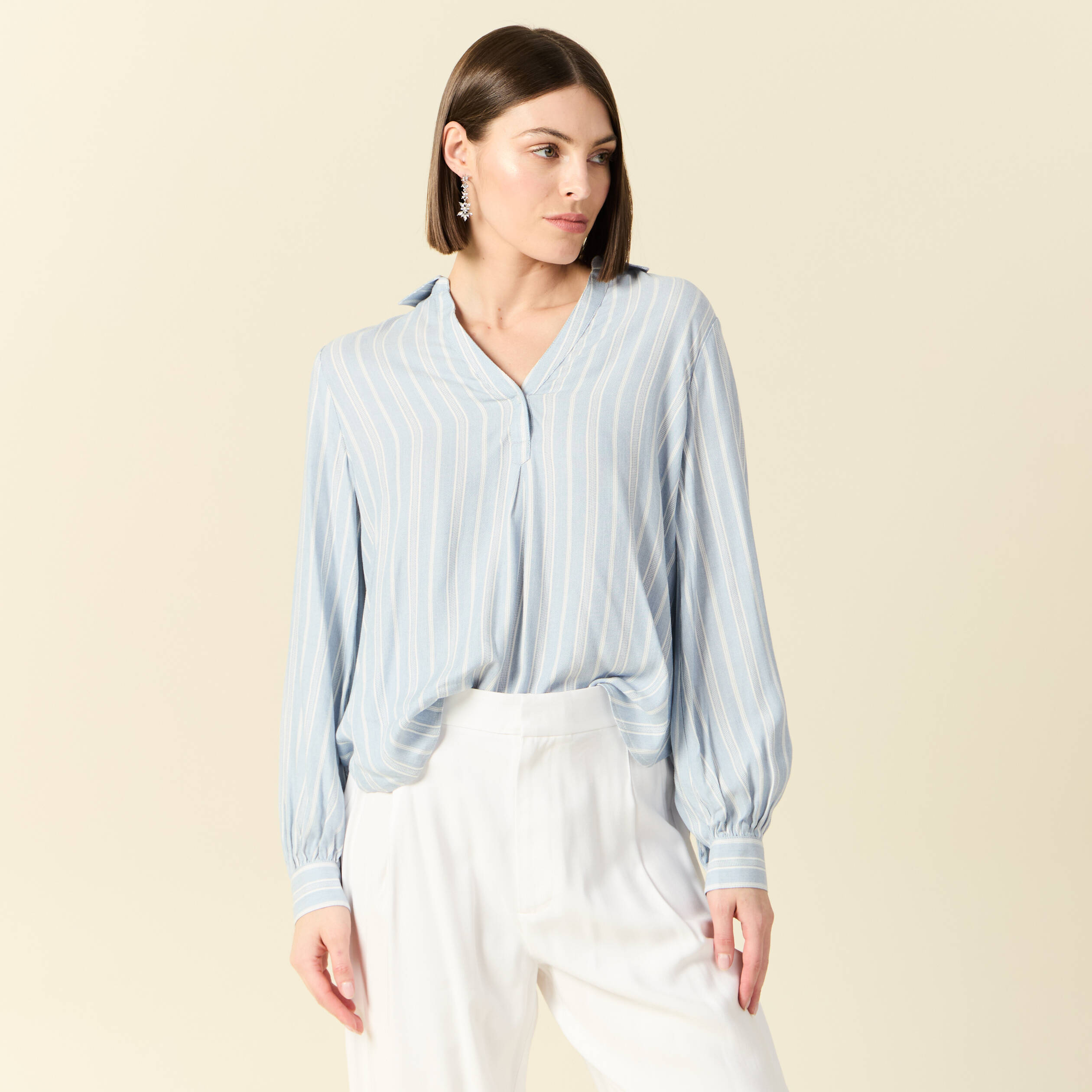Blouse manches longues bleu femme