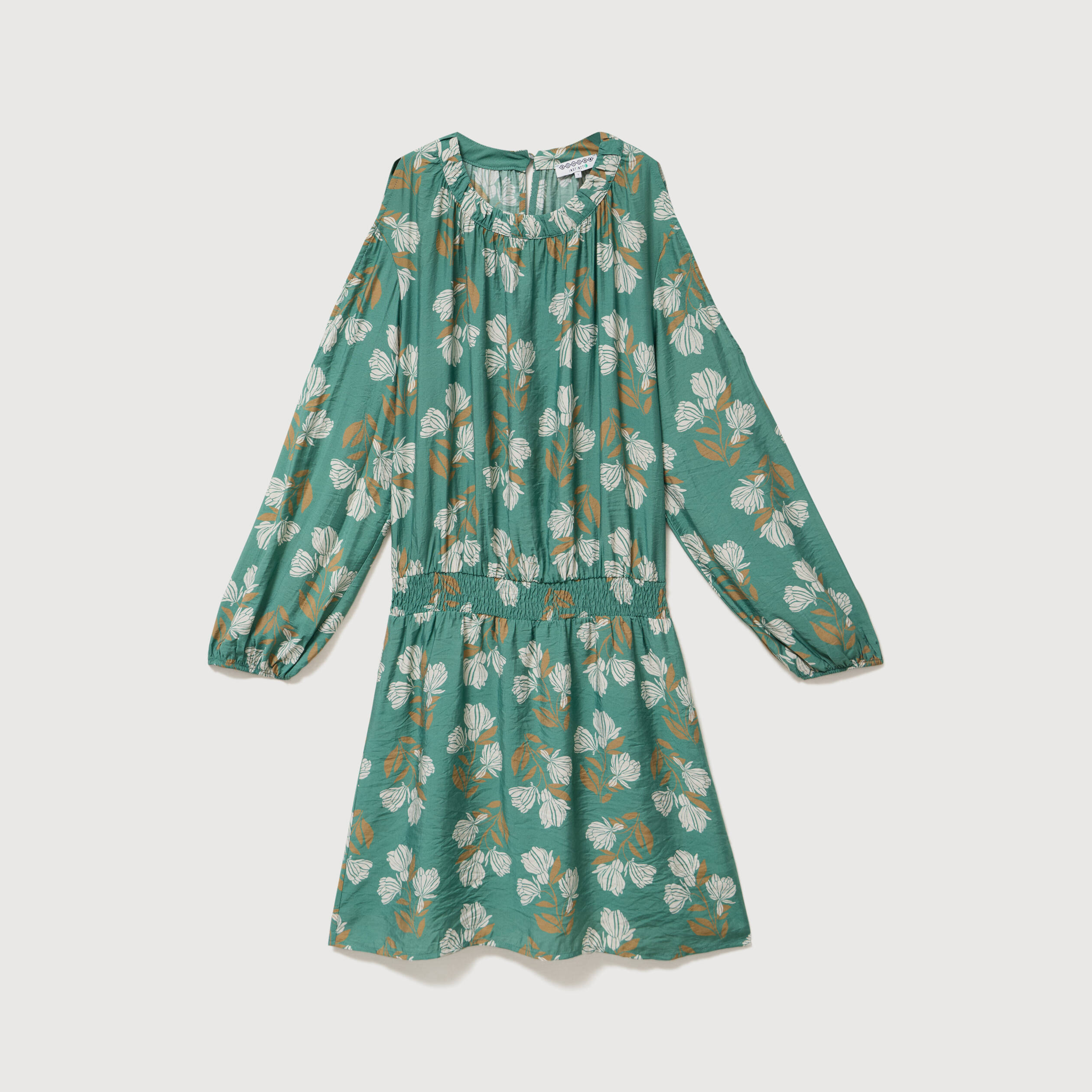 Robe manches longues col rond vert &eacute;meraude femme