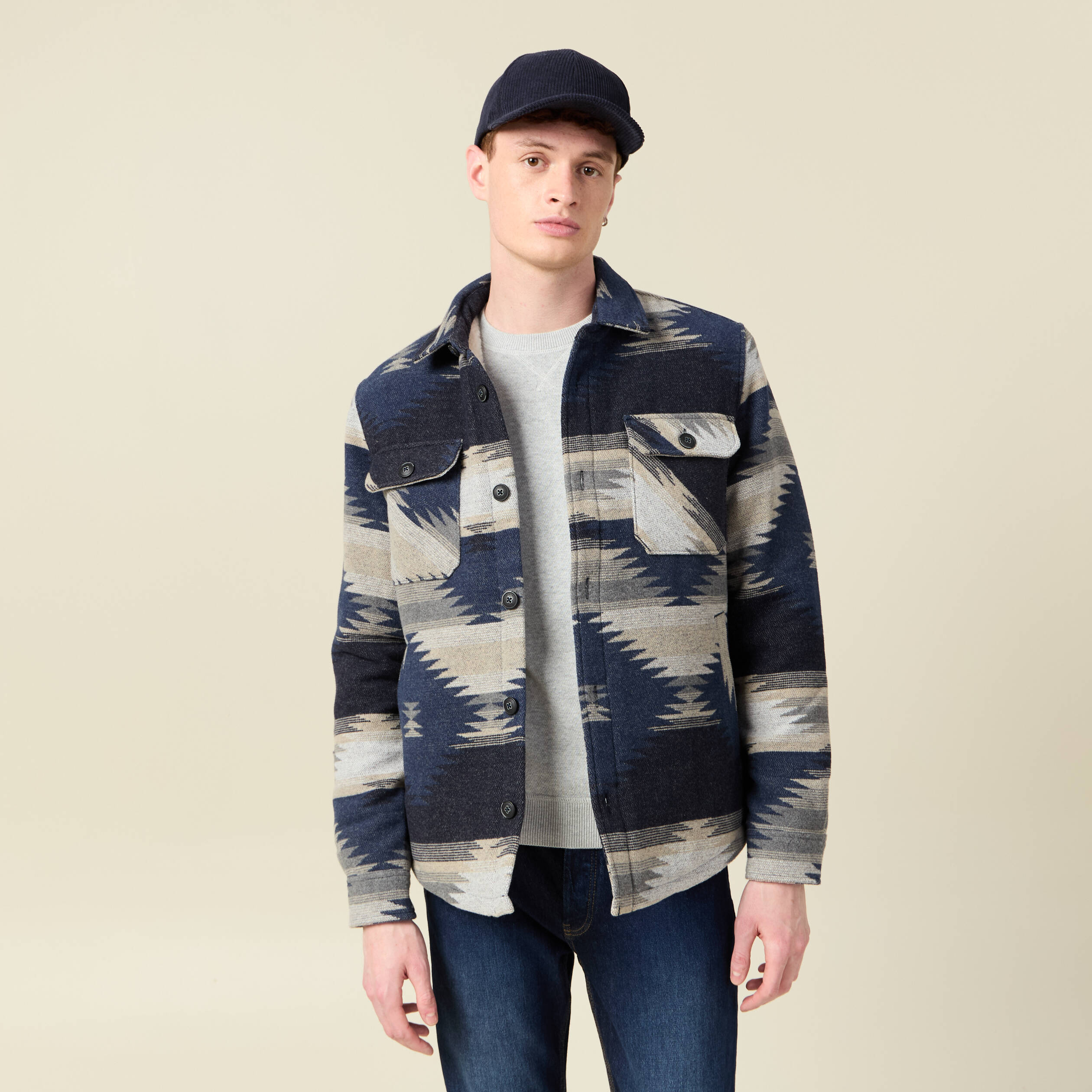 Veste surchemise droite bleu marine homme