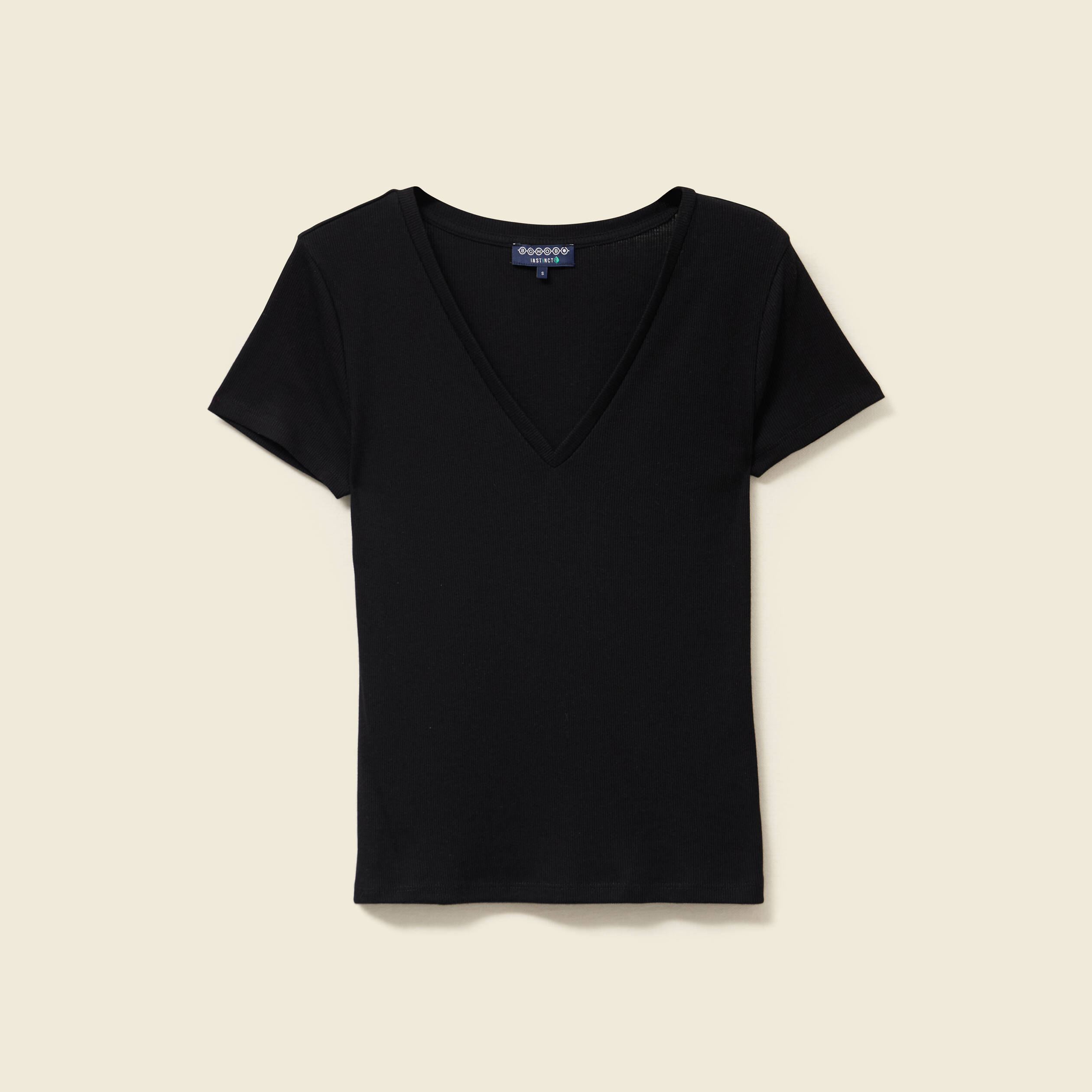 t shirt ajuste col v manches courtes noir femme T-shirt ajusté col V manches courtes noir femme